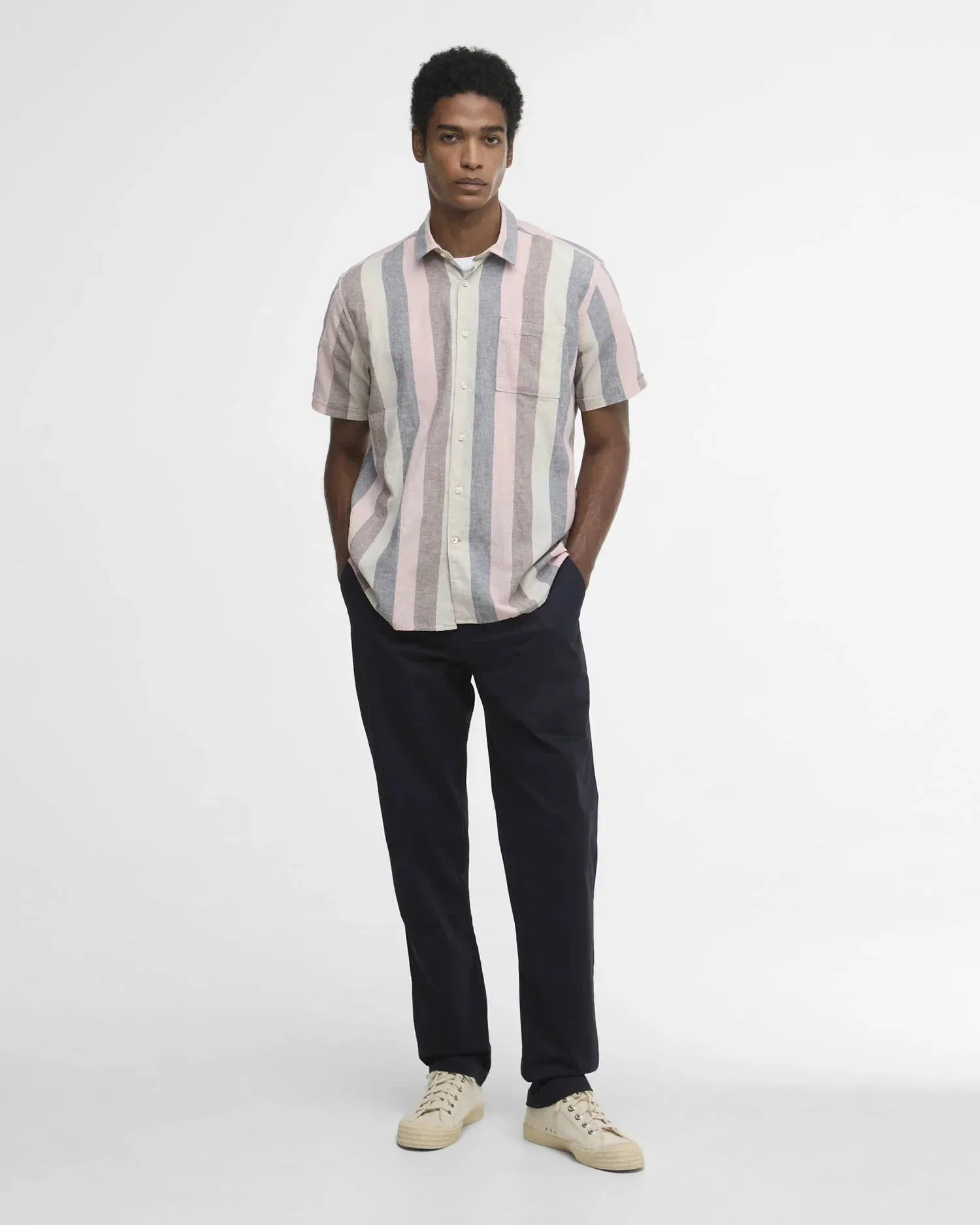 Barbour Portwell Striped Regular Fit Short Sleeved Shirt - Pink
