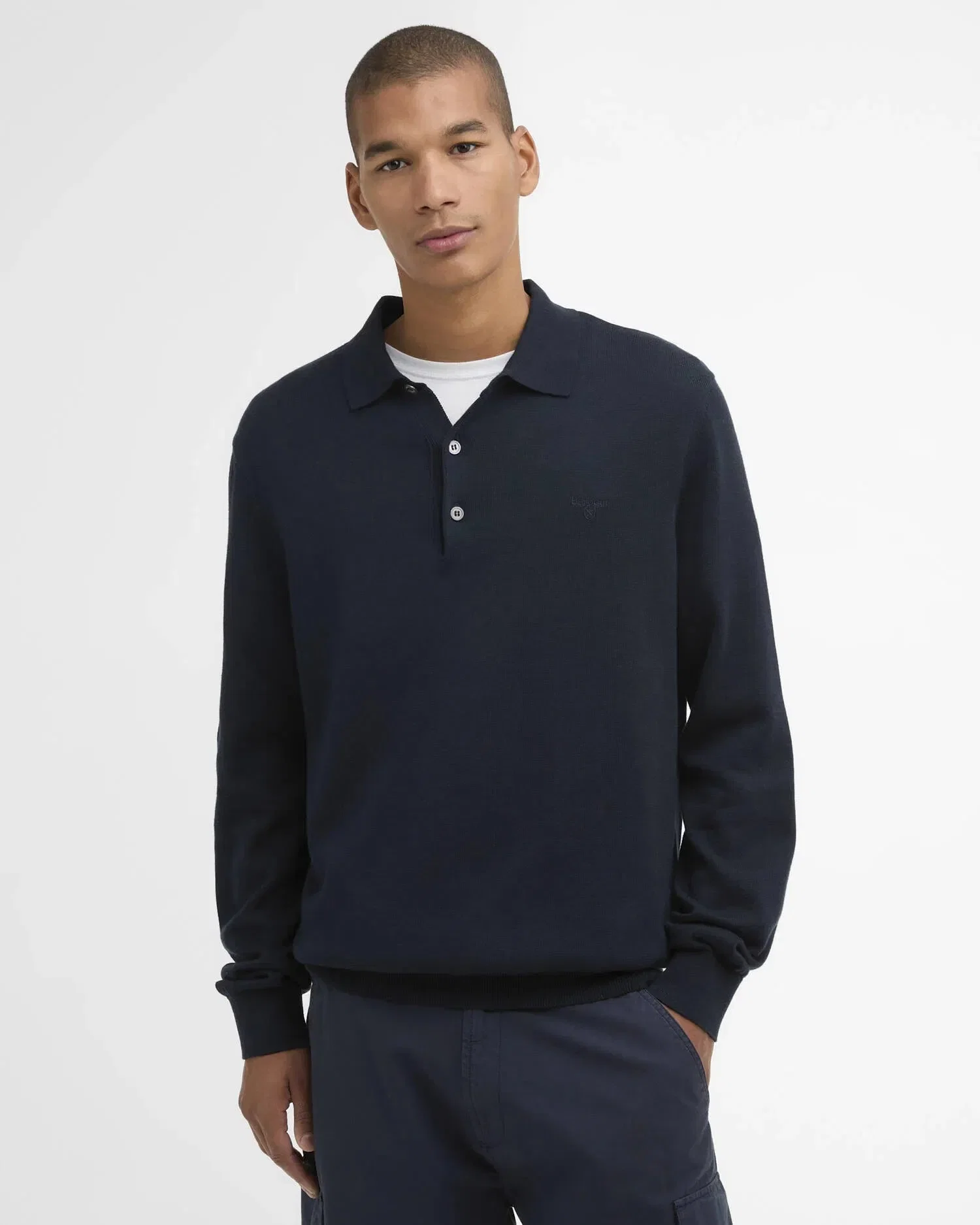 Barbour Pima Cotton Knitted Polo Shirt - Navy