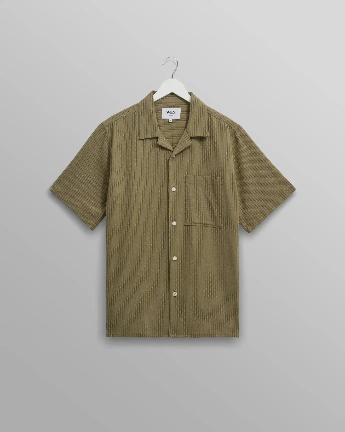 Wax London Didcot SS Pocket Shirt - Slub Stripe Khaki