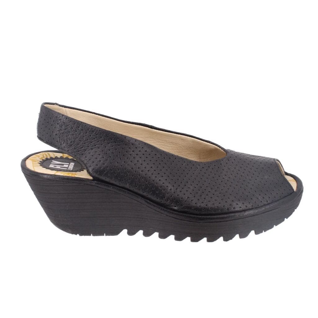 FLY LONDON PREFORATED MULES BLACK 8 US