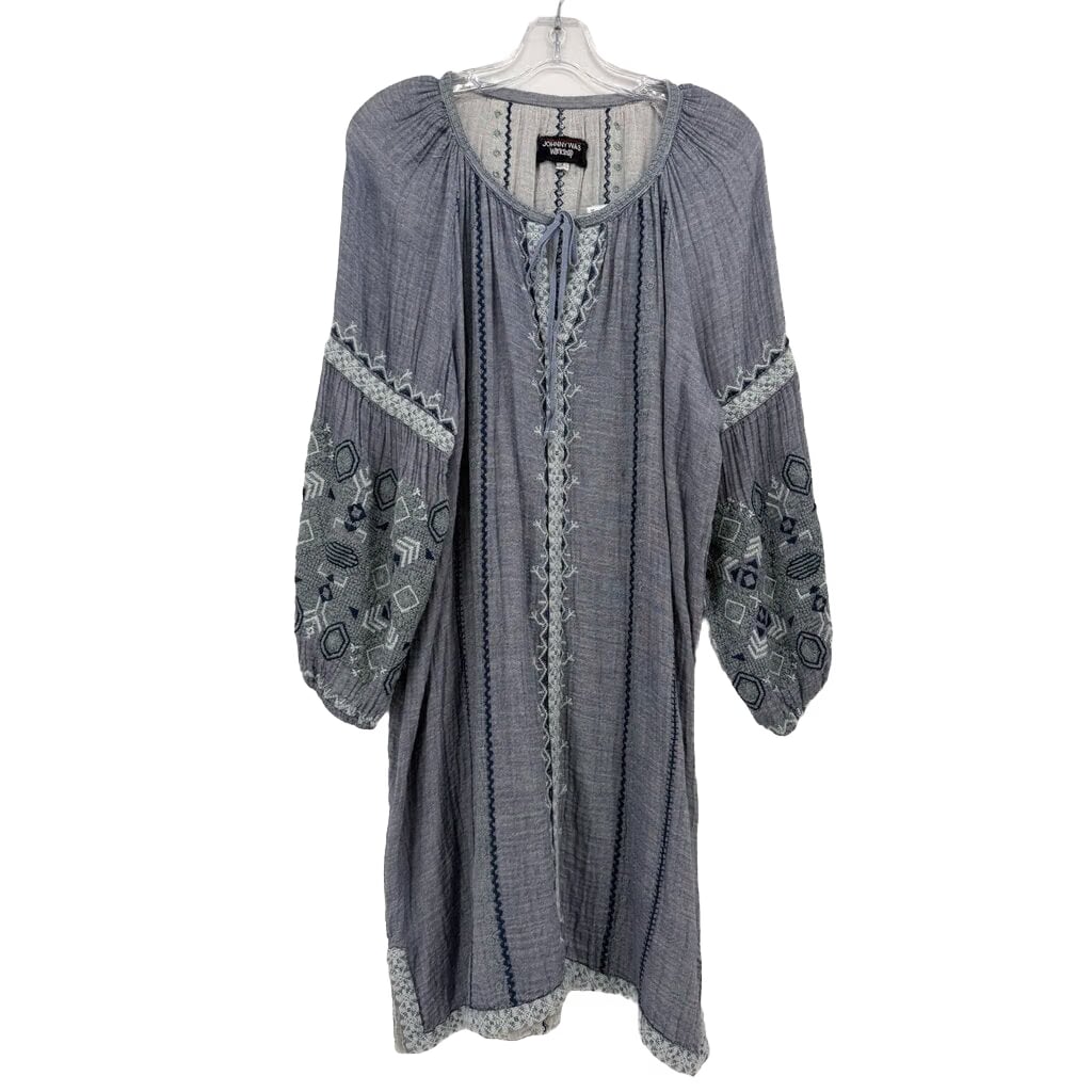 JOHNNY WAS EMBROIDERED DRESSES BLUE L