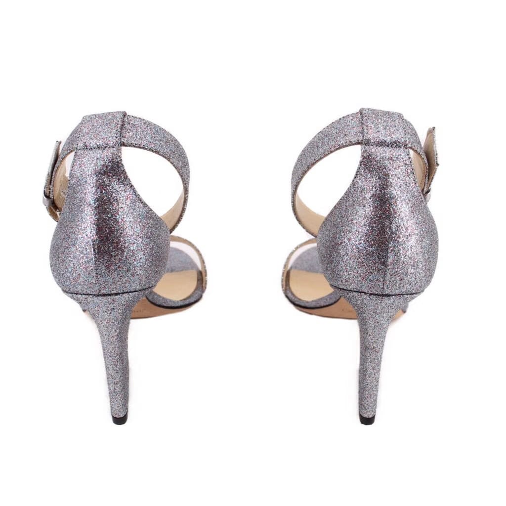 JIMMY CHOO SPARKLE HEELS SILVER 7.5 US