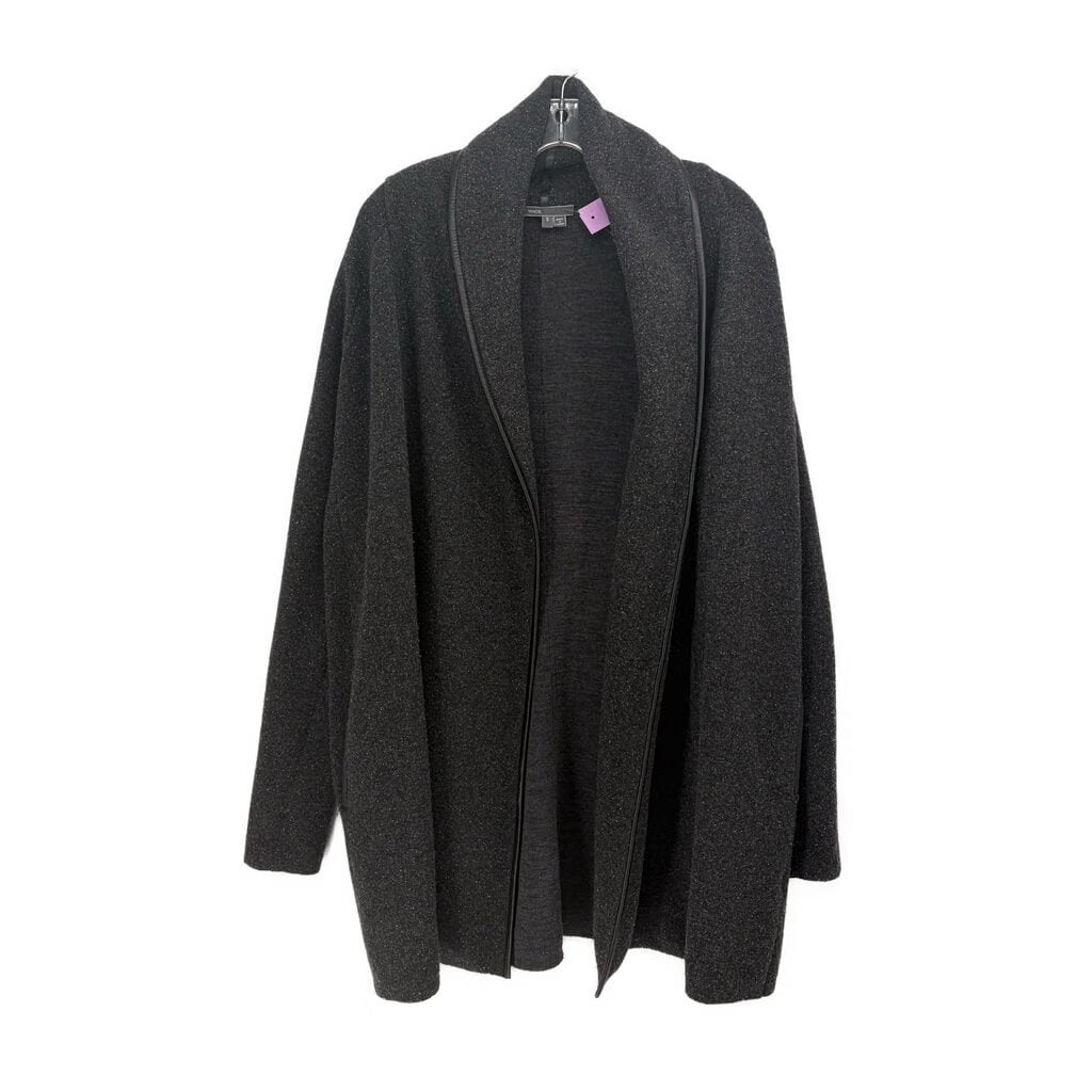 VINCE LEATHER TRIM CARDIGANS GRAY S