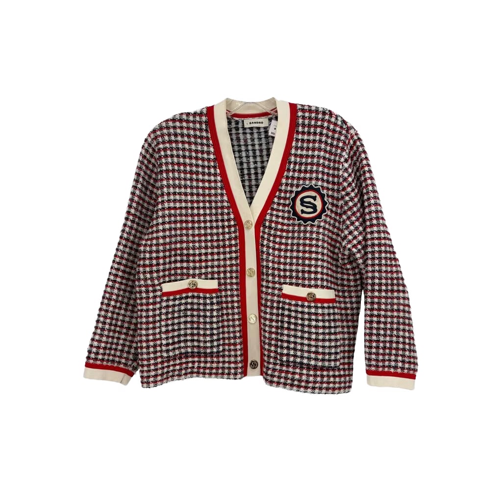 SANDRO TWEED JACKETS WHT/RED M