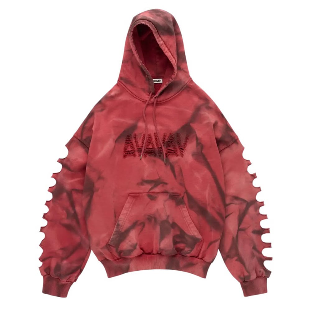 AVAVAV OS SHOULDERLESS SLASHED HOODIE AOP RED