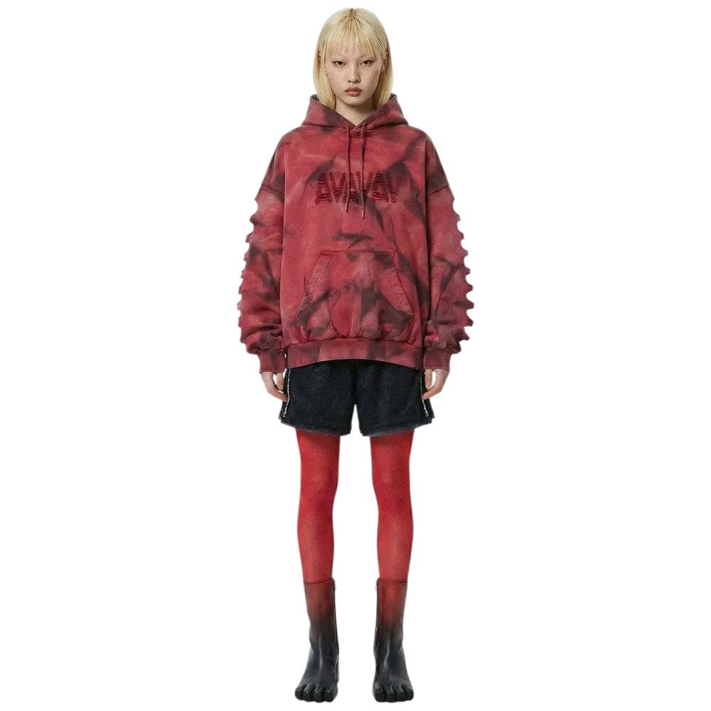 AVAVAV OS SHOULDERLESS SLASHED HOODIE AOP RED