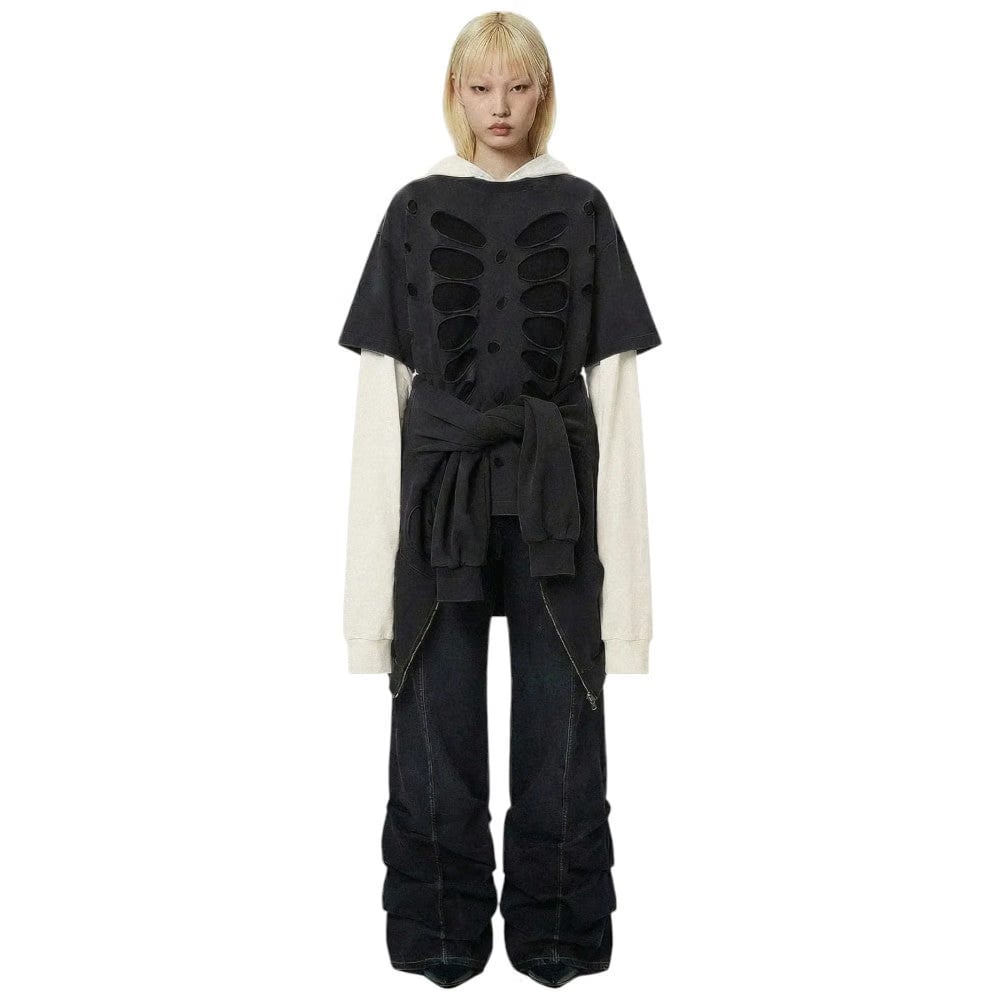 AVAVAV SEMI-DISTRESSED DOUBLE LAYER T-SHIRT BLACK