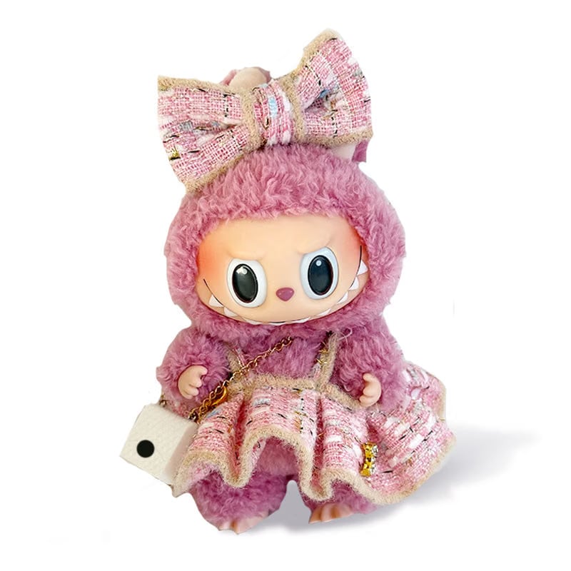 Labubu Outfit - Pink Skirt + Pink Bow + White bag