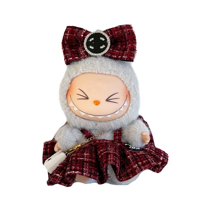 Labubu Outfit - Red dress + Red bow +White bag