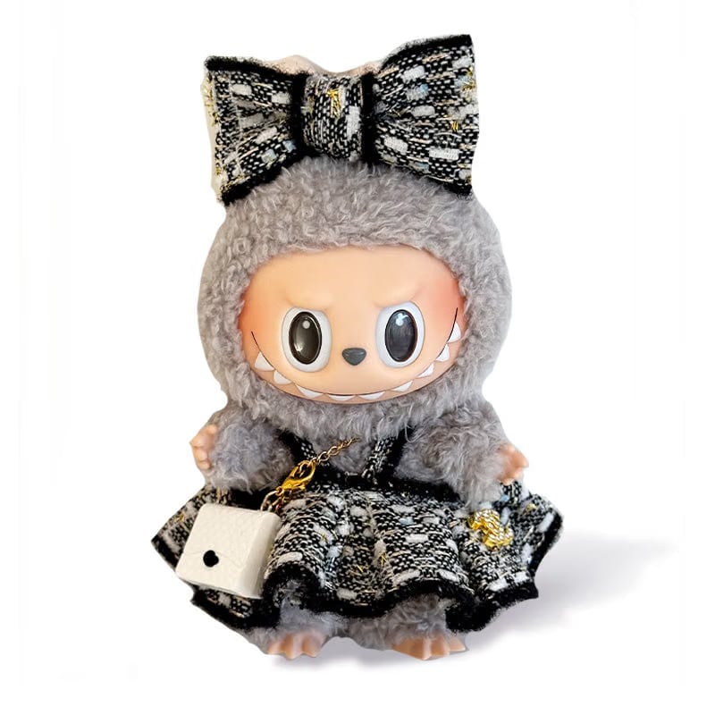 Labubu Outfit - Black and white dress + Bow + White bag
