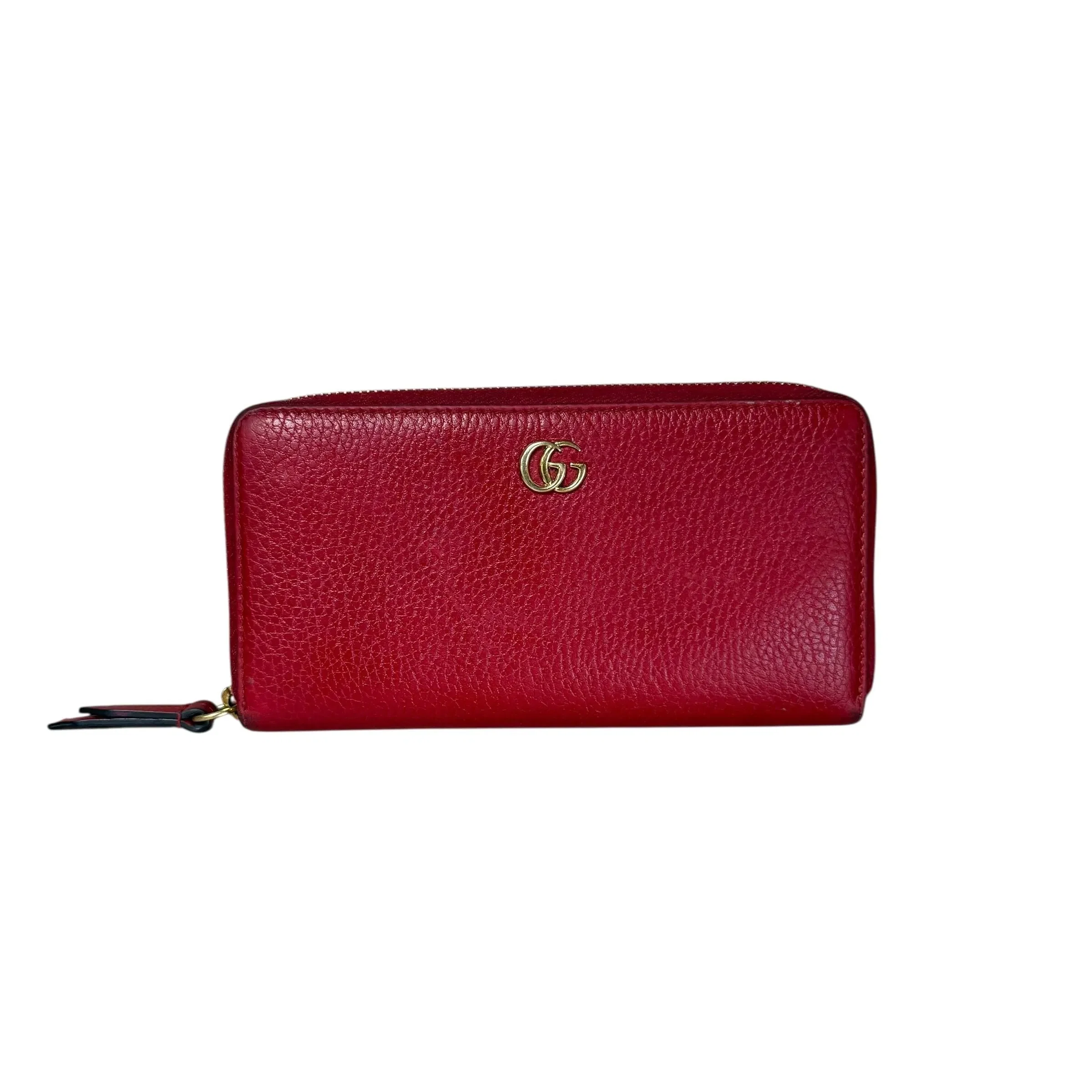 Gucci Red GG Marmont Zip Around Wallet