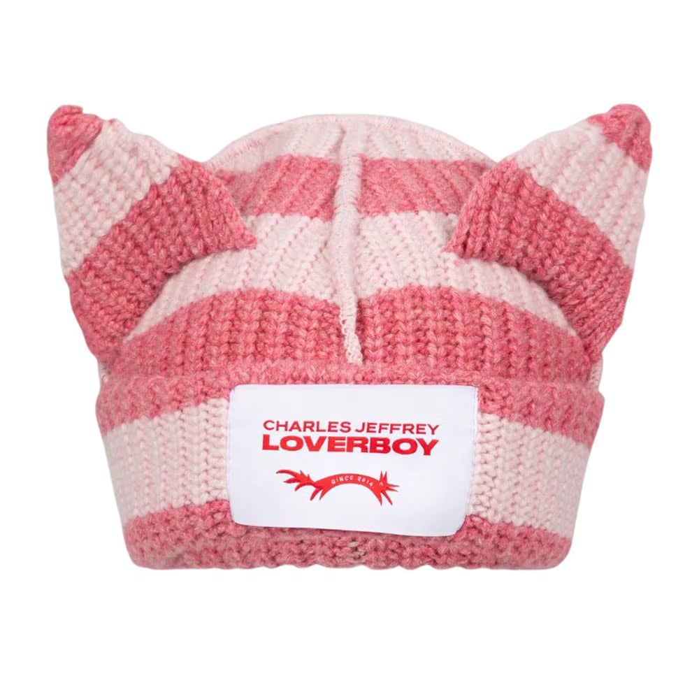 CHARLES JEFFREY LOVERBOY CHUNKY EARS BEANIE in PINK STRIPE