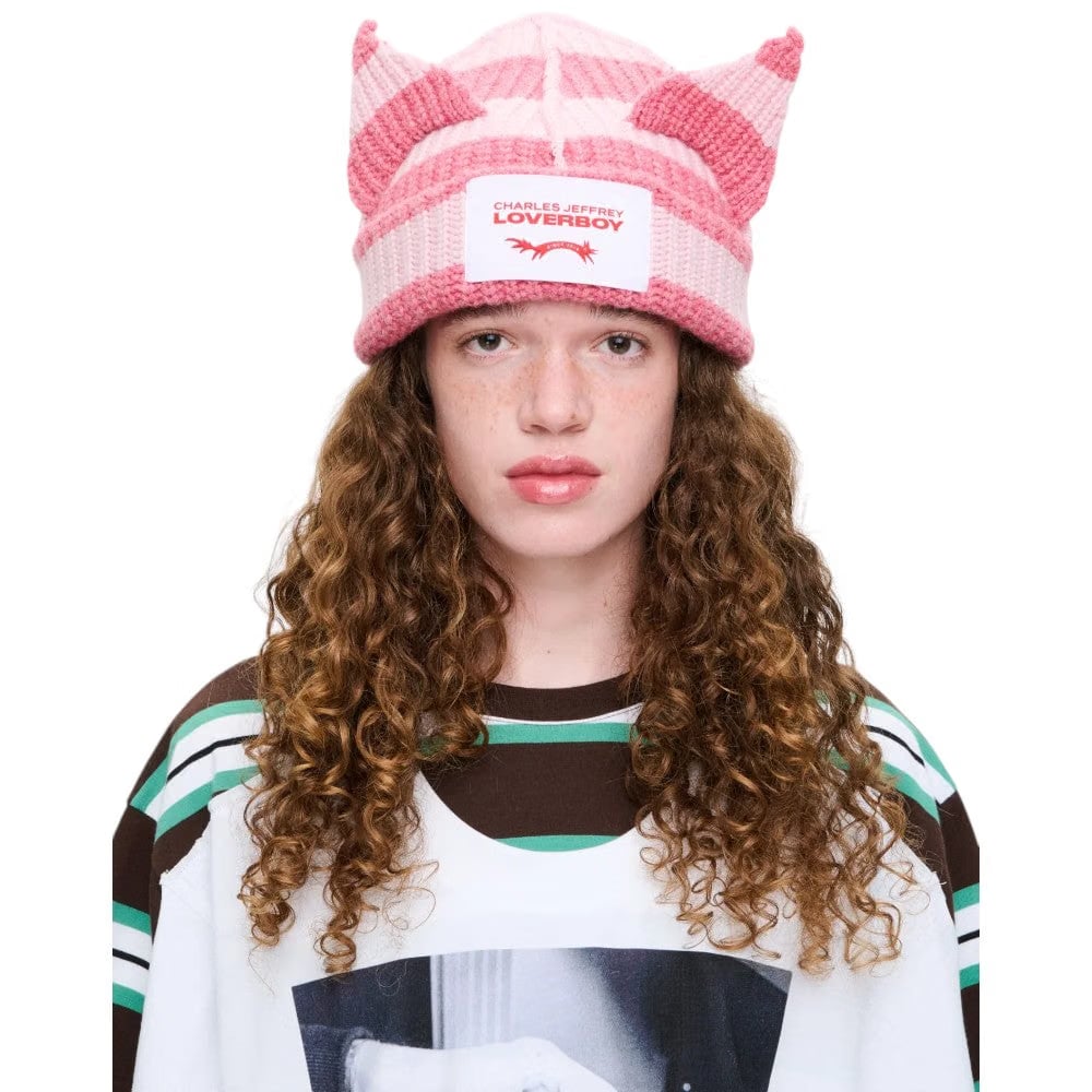 CHARLES JEFFREY LOVERBOY CHUNKY EARS BEANIE in PINK STRIPE