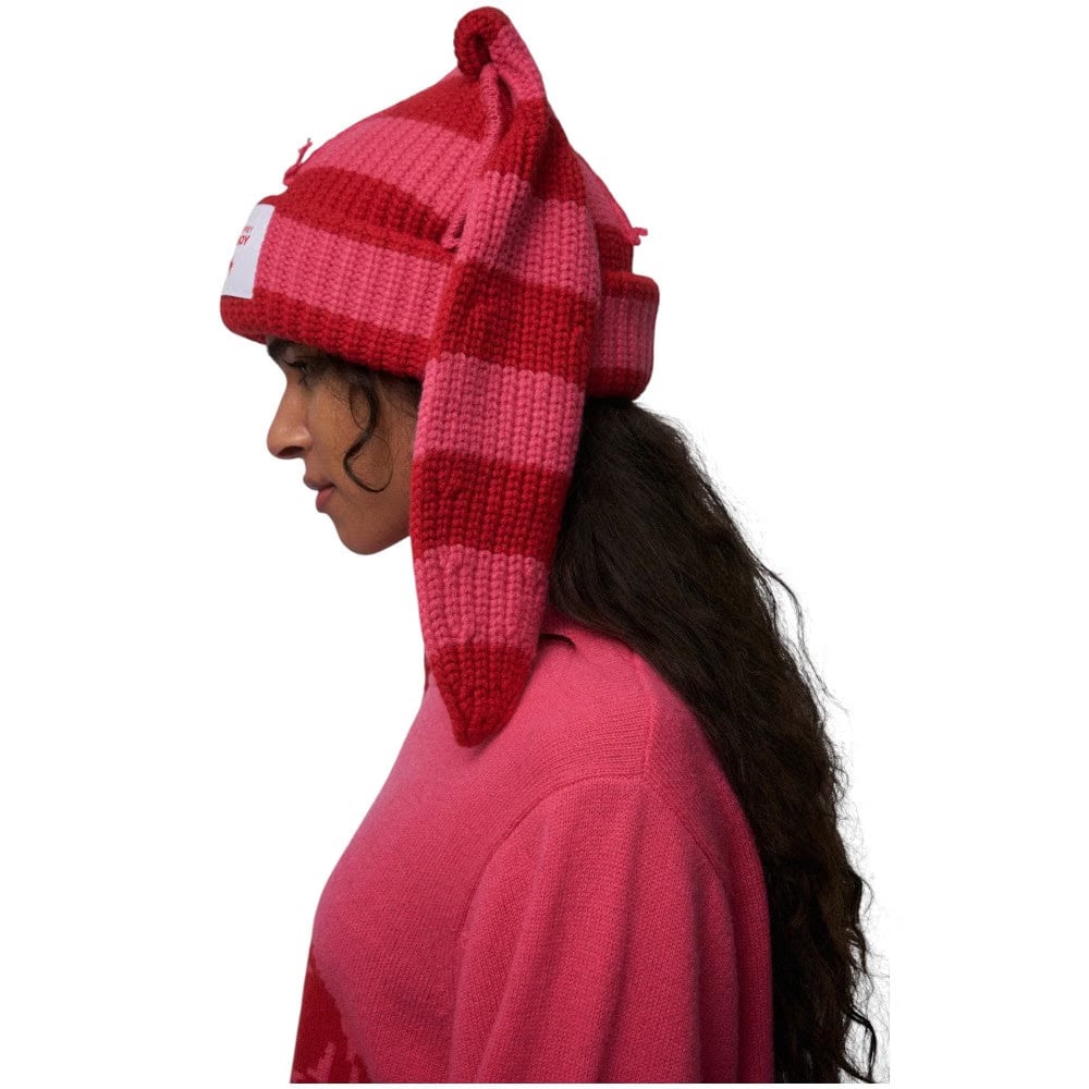 CHARLES JEFFREY LOVERBOY CHUNKY RABBIT BEANIE in RED PINK STRIPE