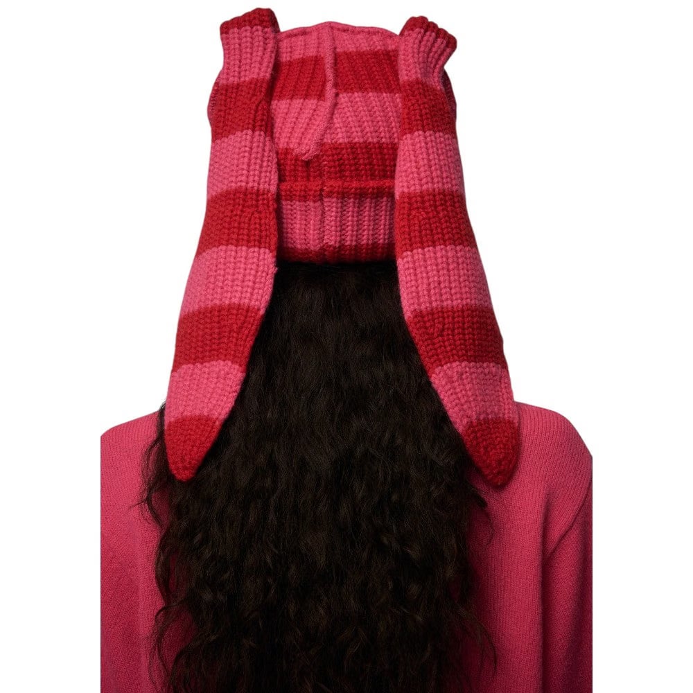 CHARLES JEFFREY LOVERBOY CHUNKY RABBIT BEANIE in RED PINK STRIPE