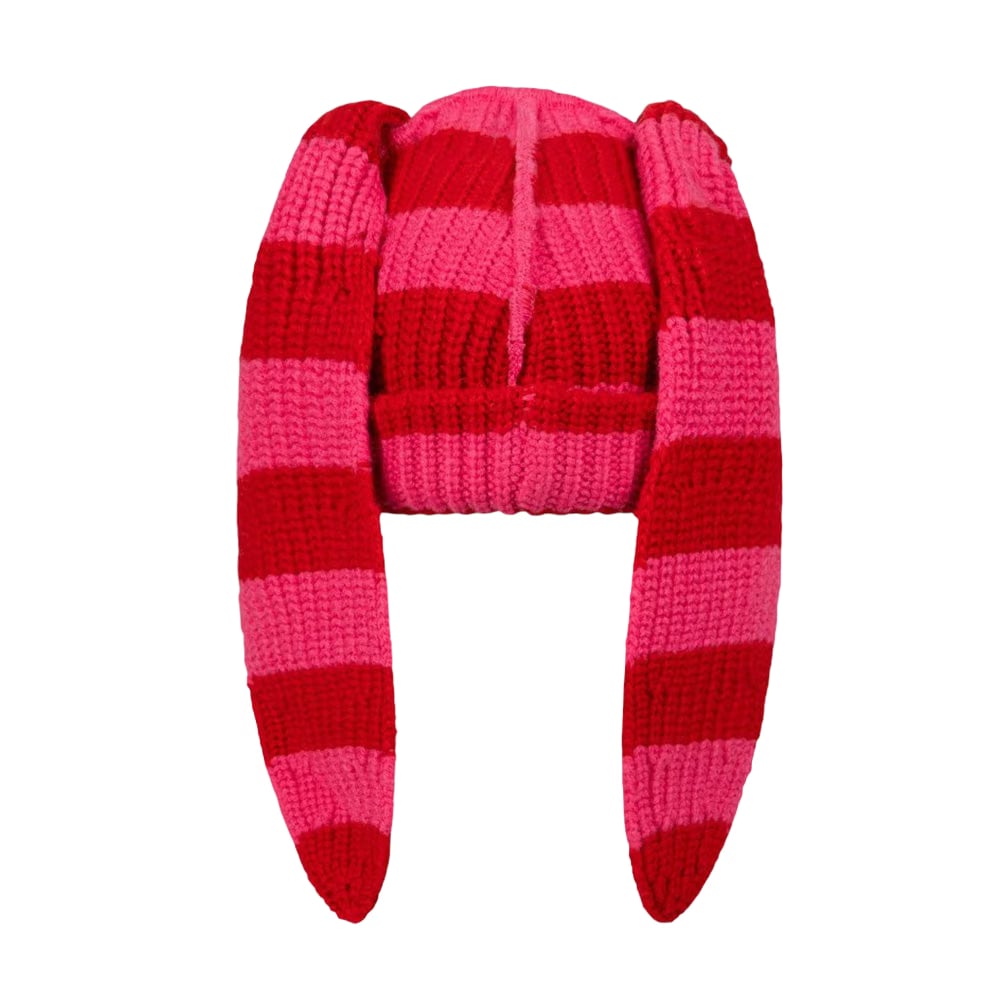 CHARLES JEFFREY LOVERBOY CHUNKY RABBIT BEANIE in RED PINK STRIPE
