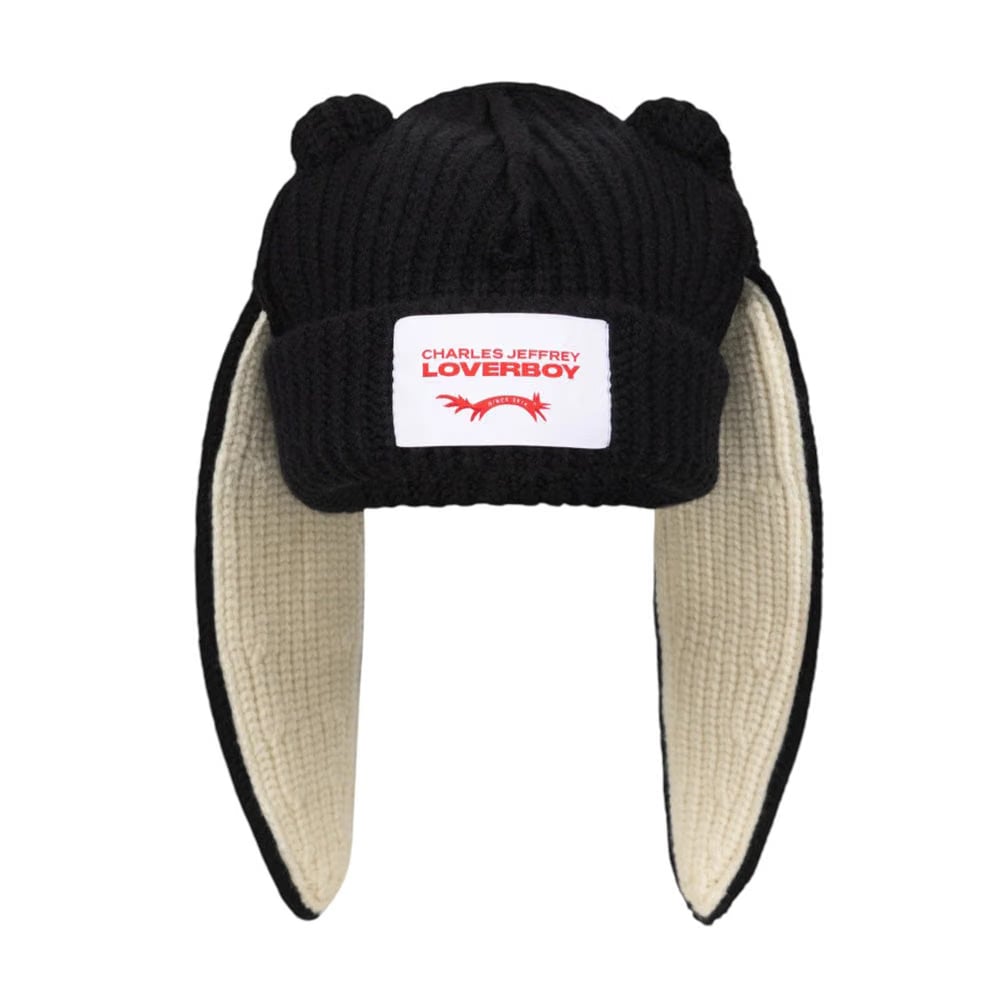 CHARLES JEFFREY LOVERBOY CHUNKY RABBIT BEANIE in BLACK ECRU
