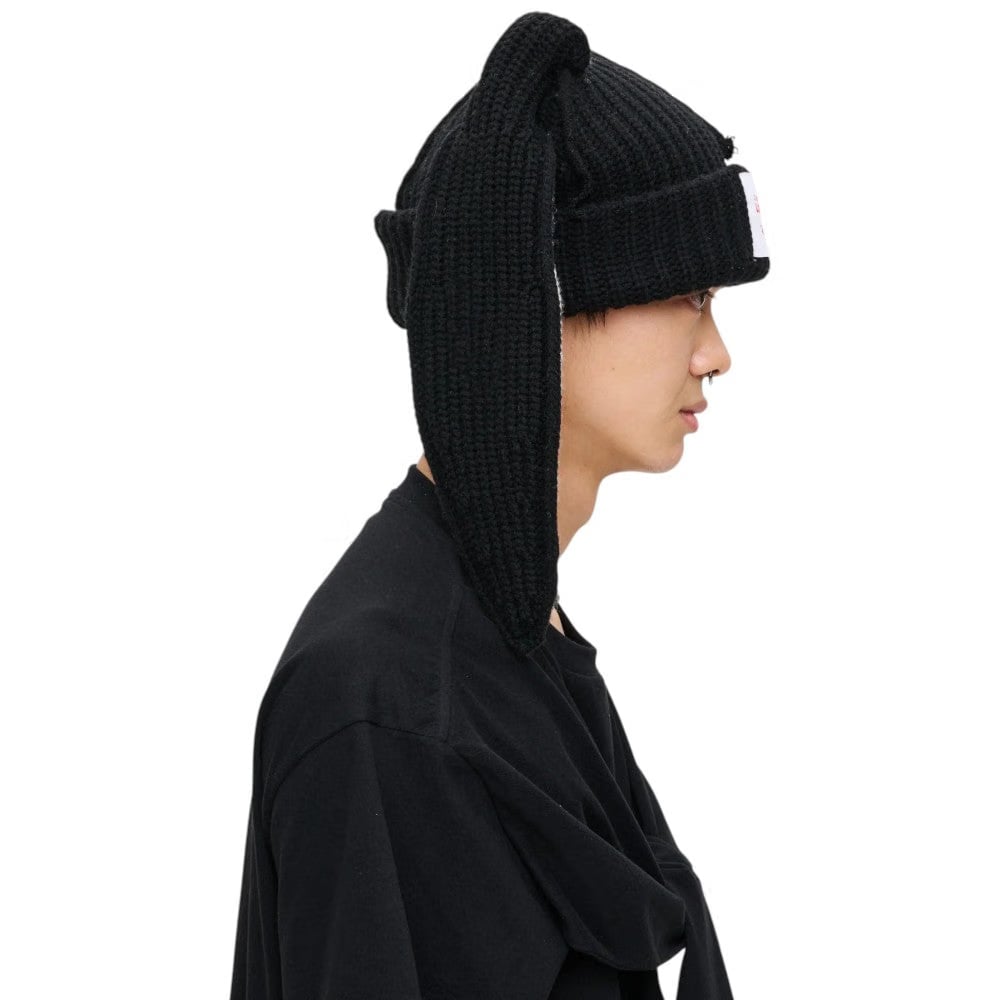 CHARLES JEFFREY LOVERBOY CHUNKY RABBIT BEANIE in BLACK ECRU
