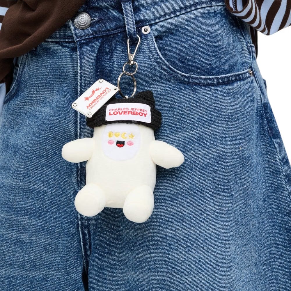 CHARLES JEFFREY LOVERBOY GROMLIN PLUSH KEYRING in ECRU BLACK