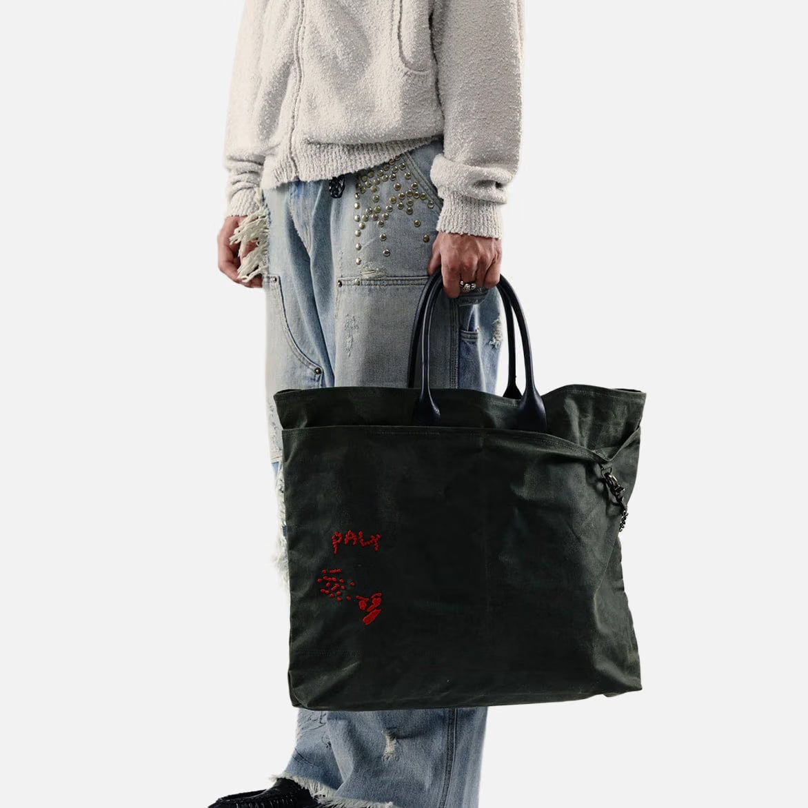 Paly U BROKE ME WAXED CANVAS TOTE BAG - GREEN