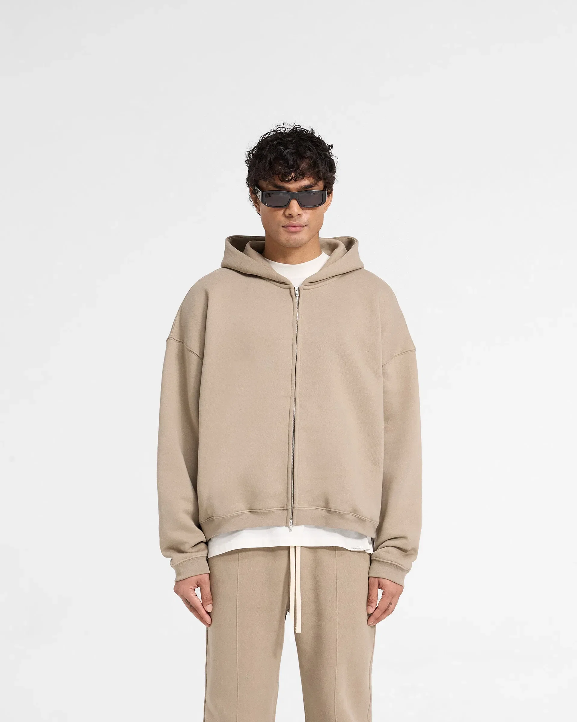 Initial Boxy Zip Through Hoodie - Dune