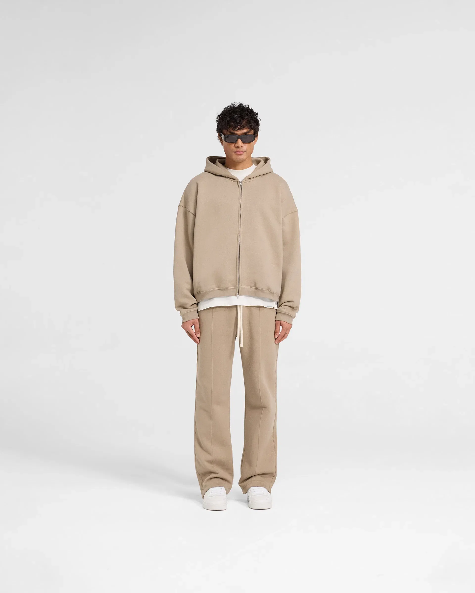 Initial Boxy Zip Through Hoodie - Dune