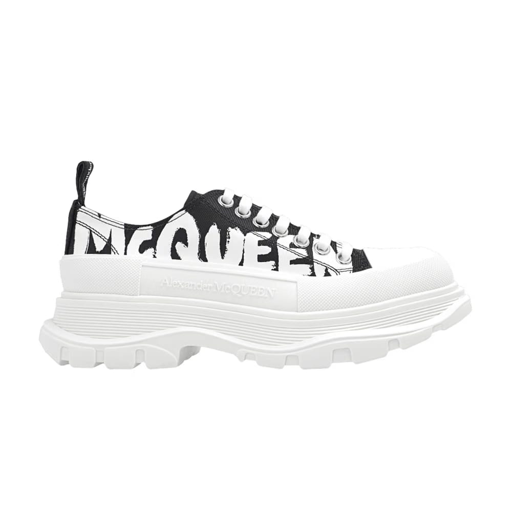 Alexander McQueen Wmns Tread Slick Lace Up 'McQueen Graffiti Logo - Black White