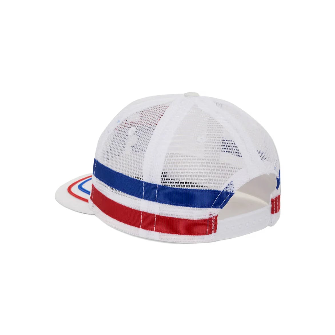 RHUDE SPLIT PETROL LOGO MESH TRUCKER HAT - WHITE / RED / BLUE