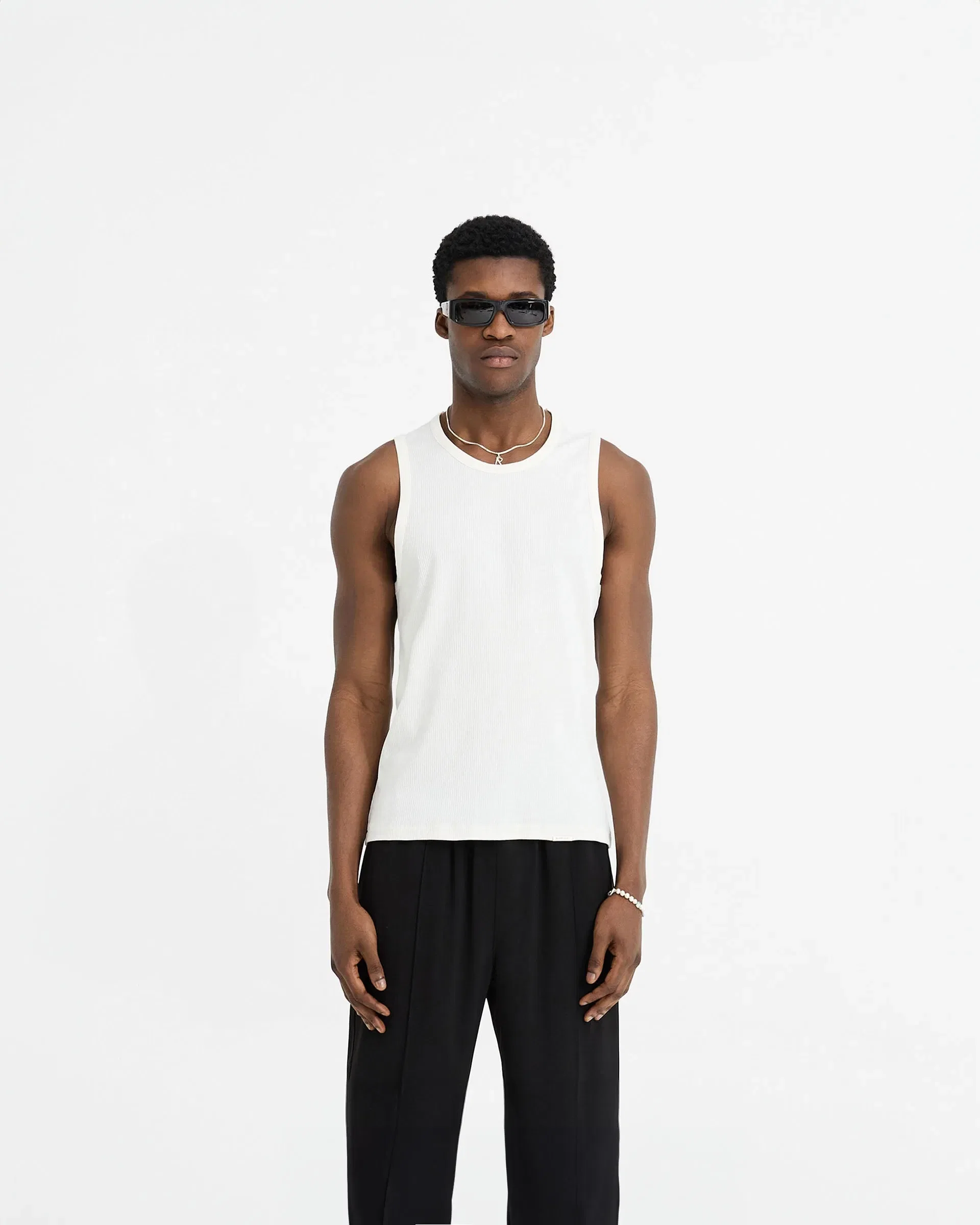 Initial Rib Vest - Flat White