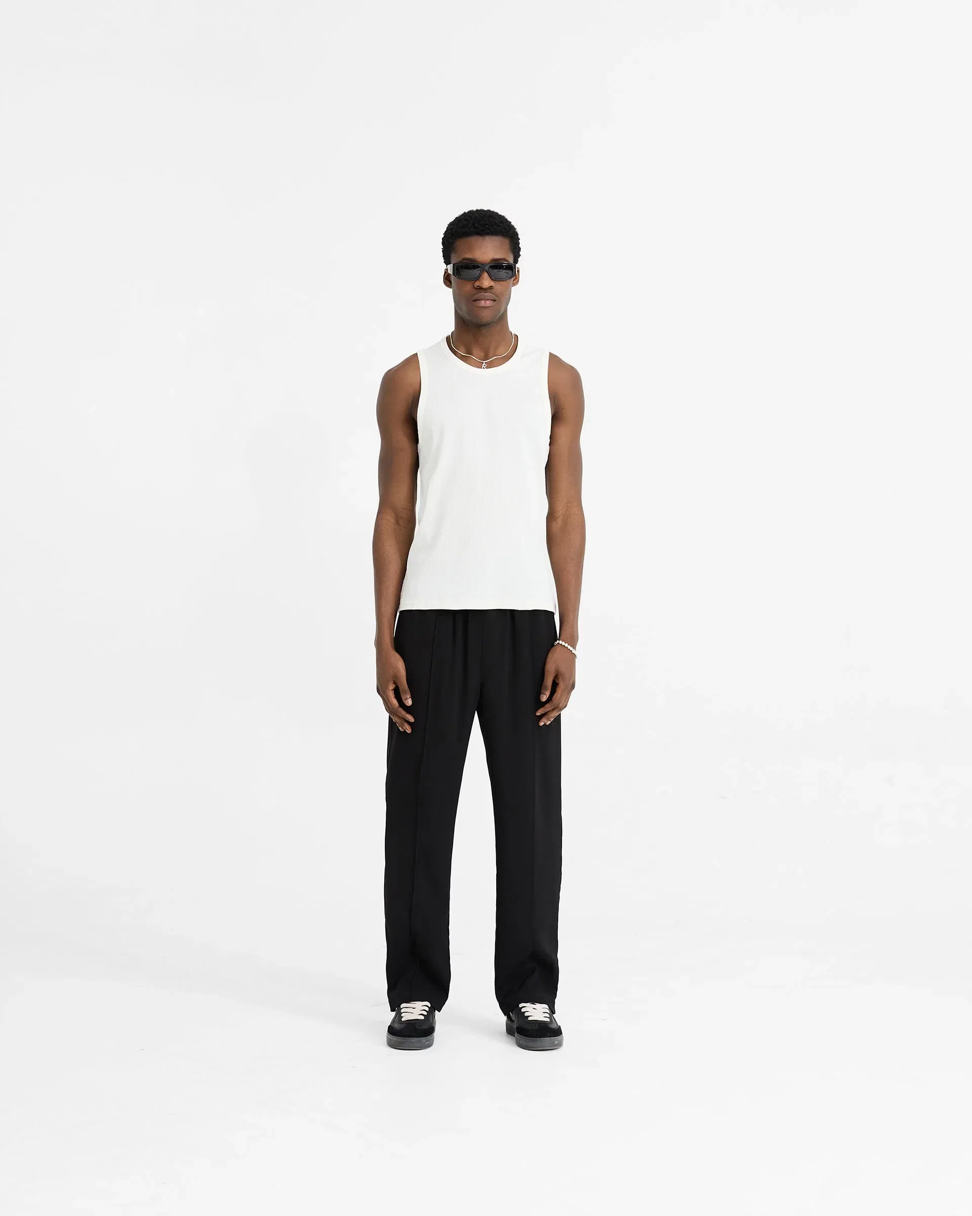 Initial Rib Vest - Flat White