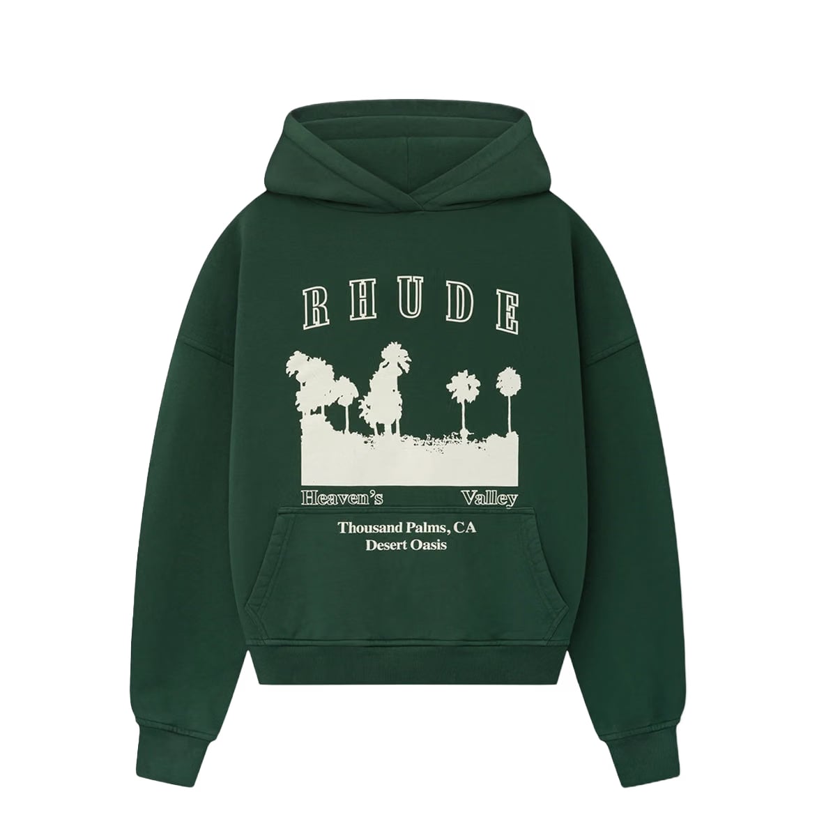 RHUDE THOUSAND PALMS HOODIE - VINTAGE FOREST GREEN / WHITE