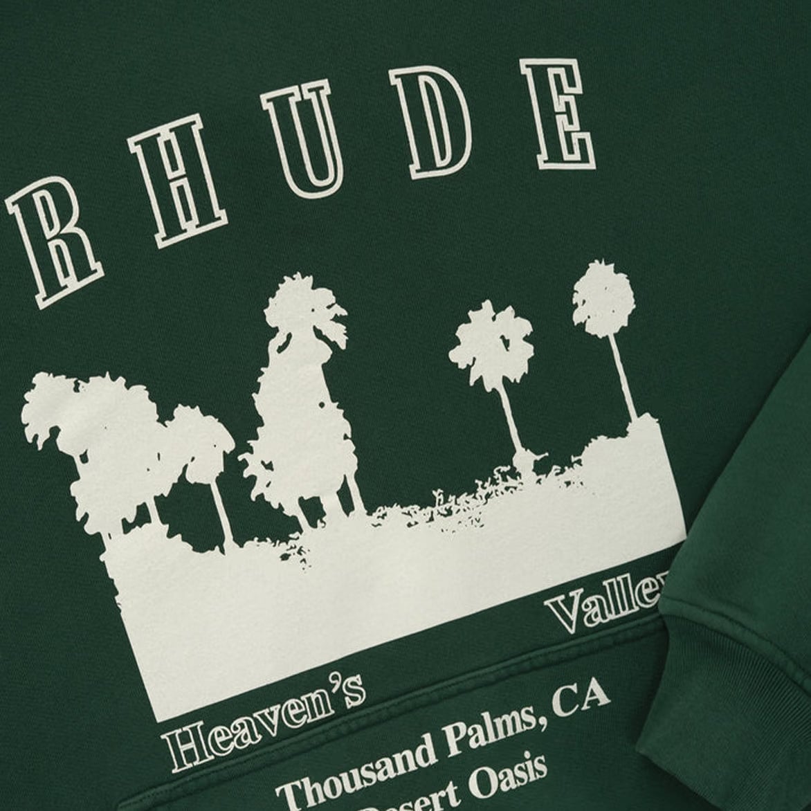 RHUDE THOUSAND PALMS HOODIE - VINTAGE FOREST GREEN / WHITE