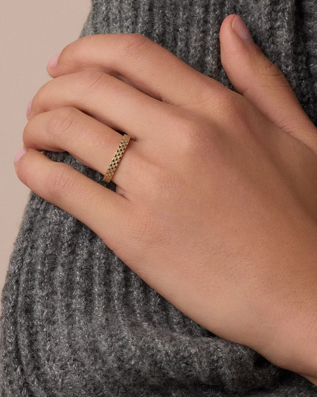 Fine 14K Diamond Checkered Ring