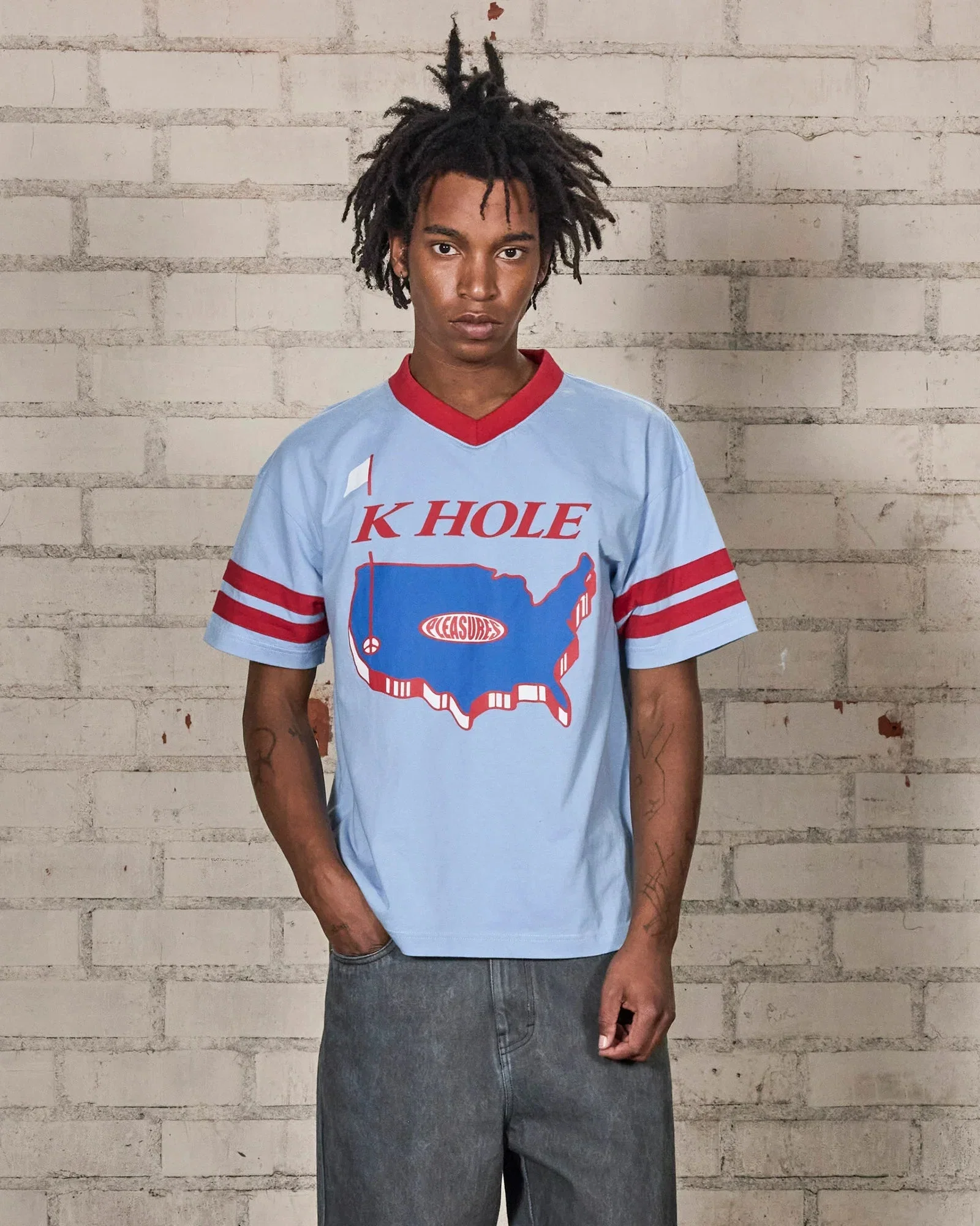 Pleasures Hole V-Neck Jersey Blue