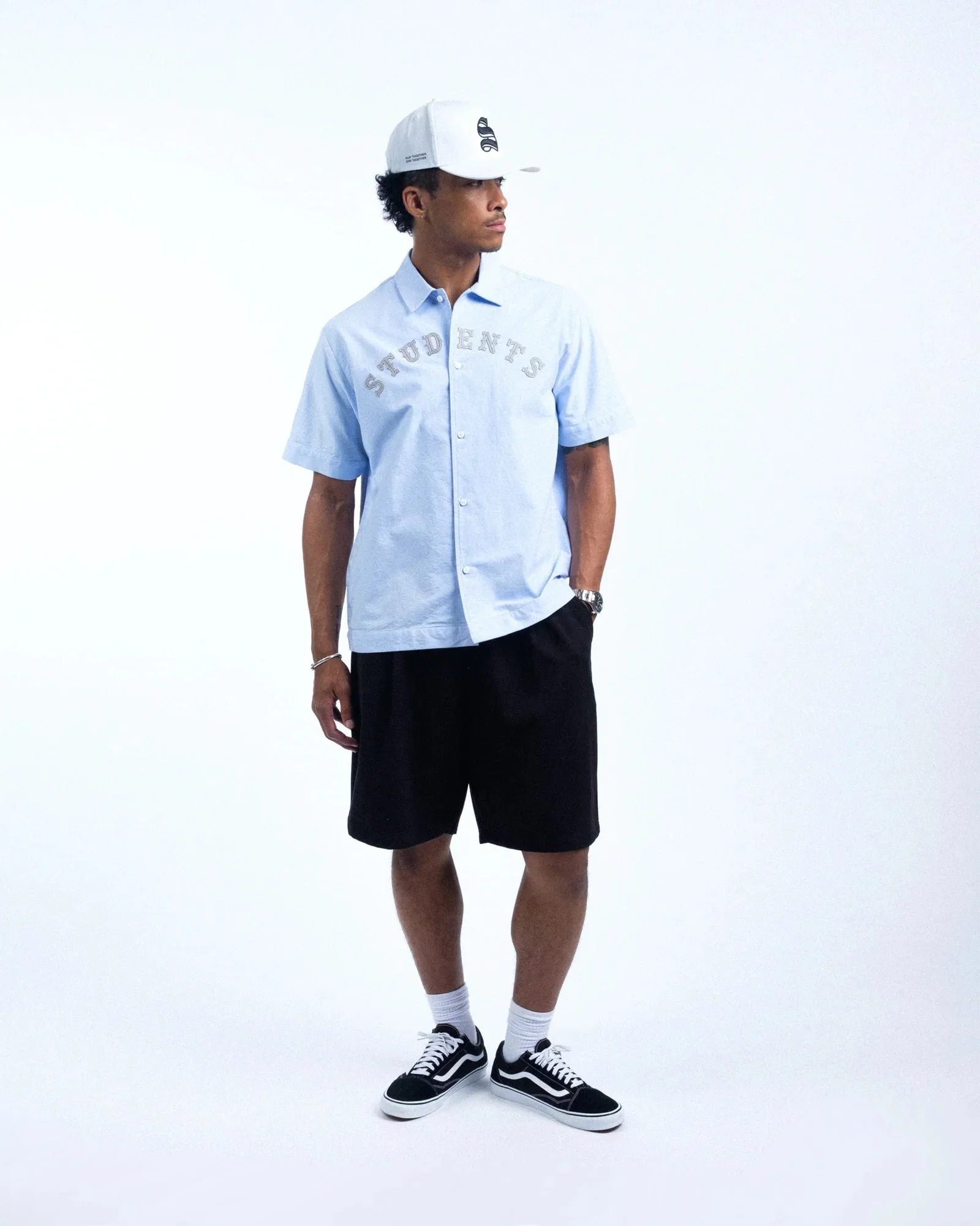 Students Golf Crescent S/S Button Up Shirt Blue