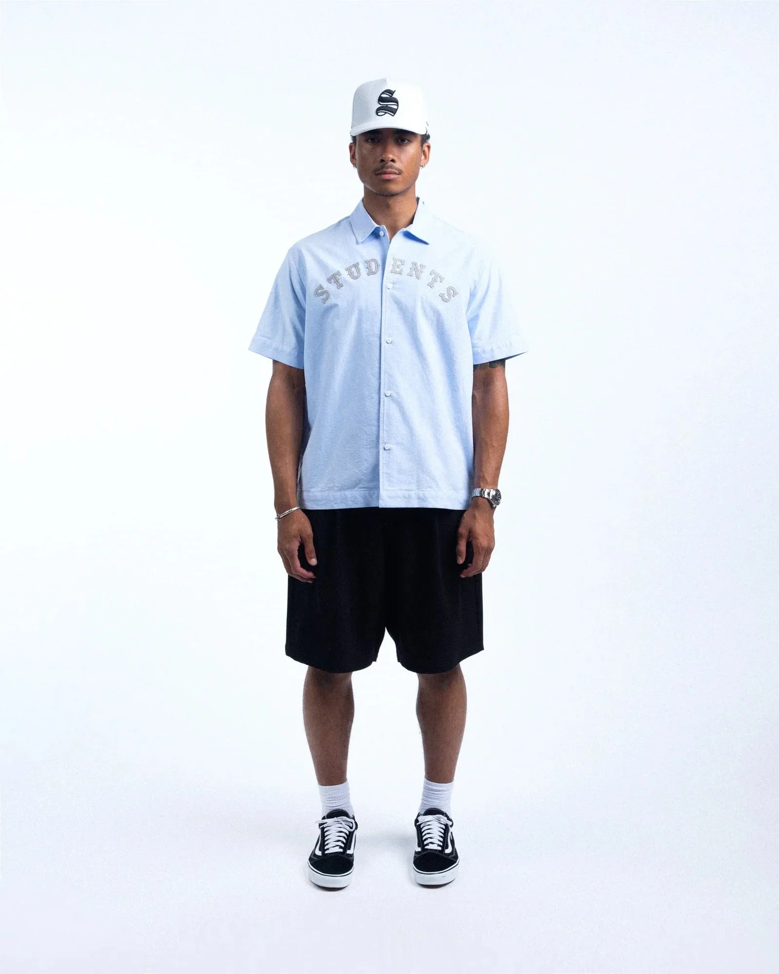 Students Golf Crescent S/S Button Up Shirt Blue