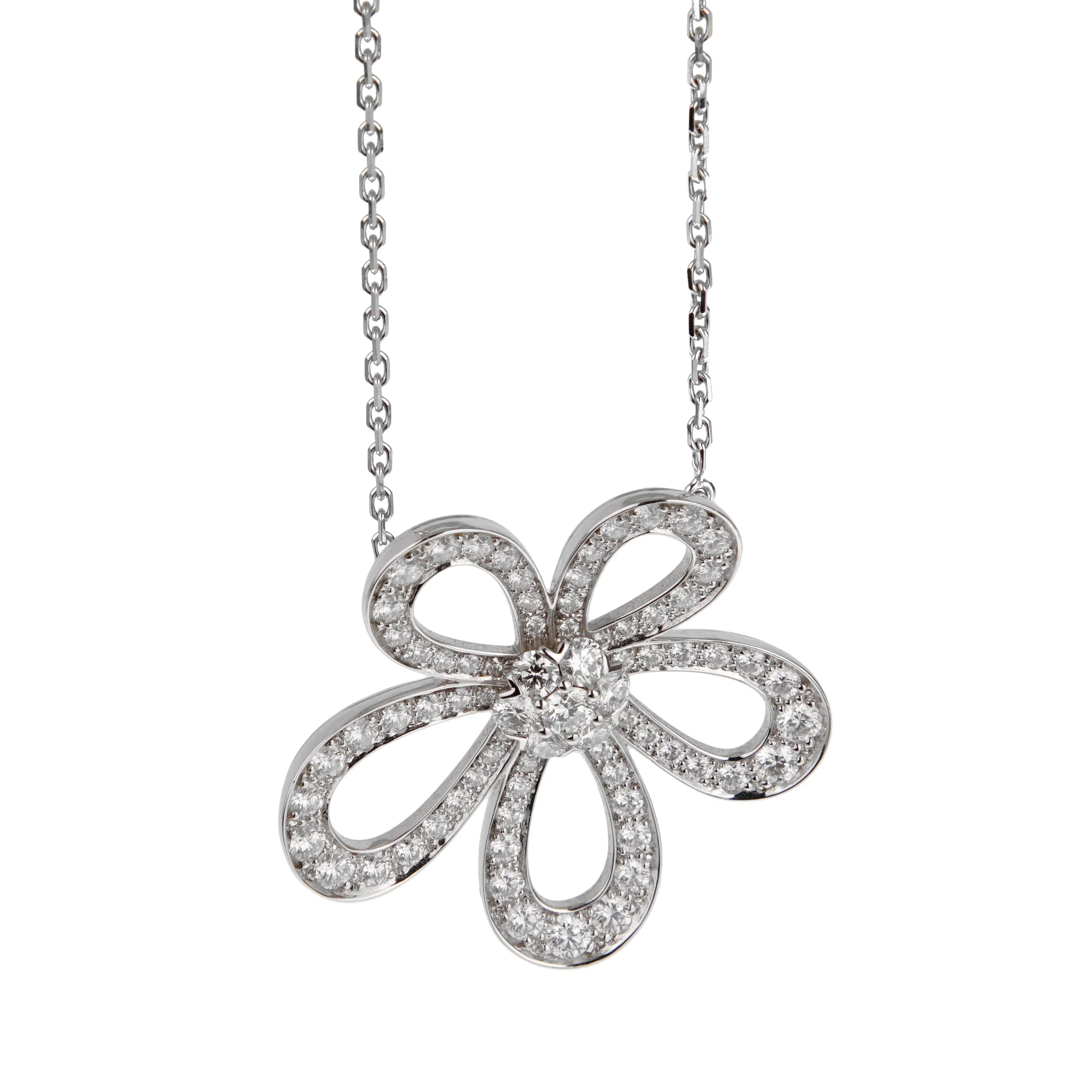 Van Cleef & Arpels Flowerlace Diamond Pendant Necklace in 18k White Gold, VCARP05200