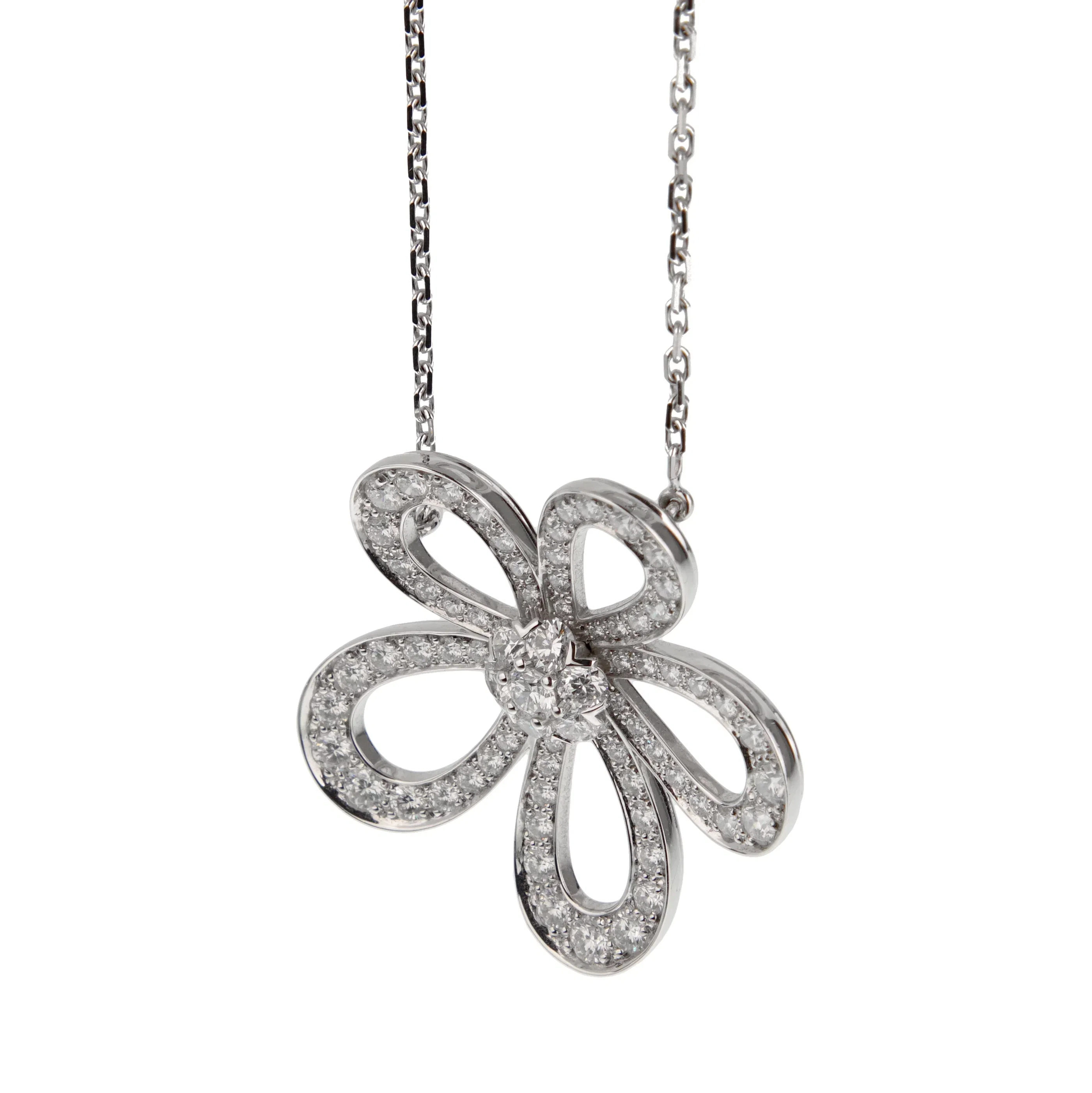 Van Cleef & Arpels Flowerlace Diamond Pendant Necklace in 18k White Gold, VCARP05200