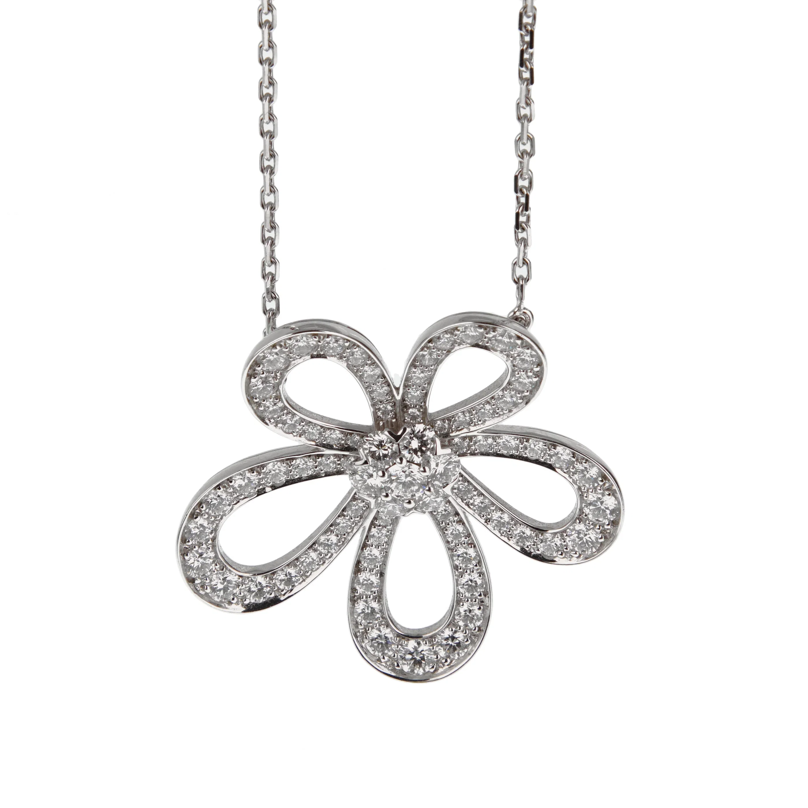 Van Cleef & Arpels Flowerlace Diamond Pendant Necklace in 18k White Gold, VCARP05200