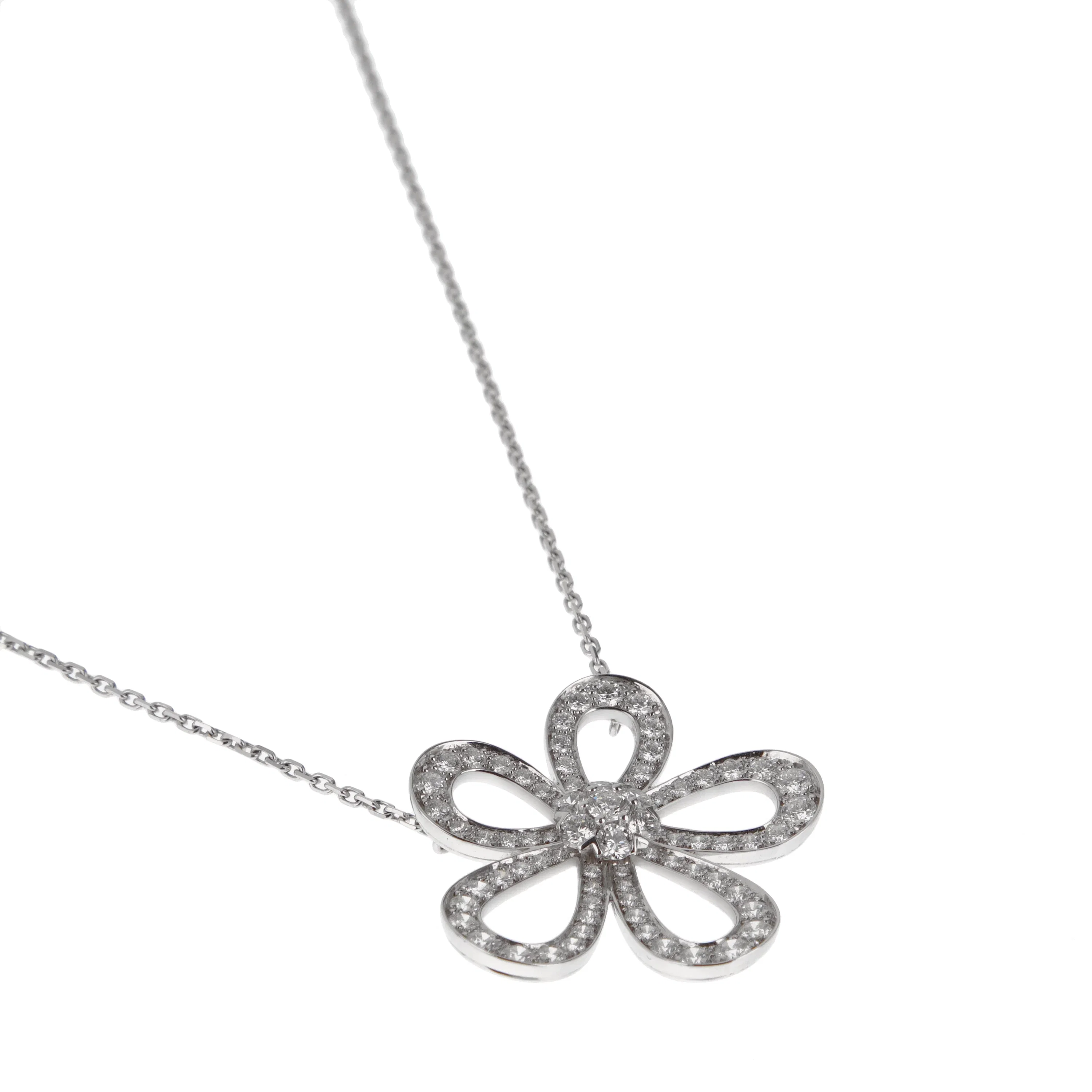 Van Cleef & Arpels Flowerlace Diamond Pendant Necklace in 18k White Gold, VCARP05200