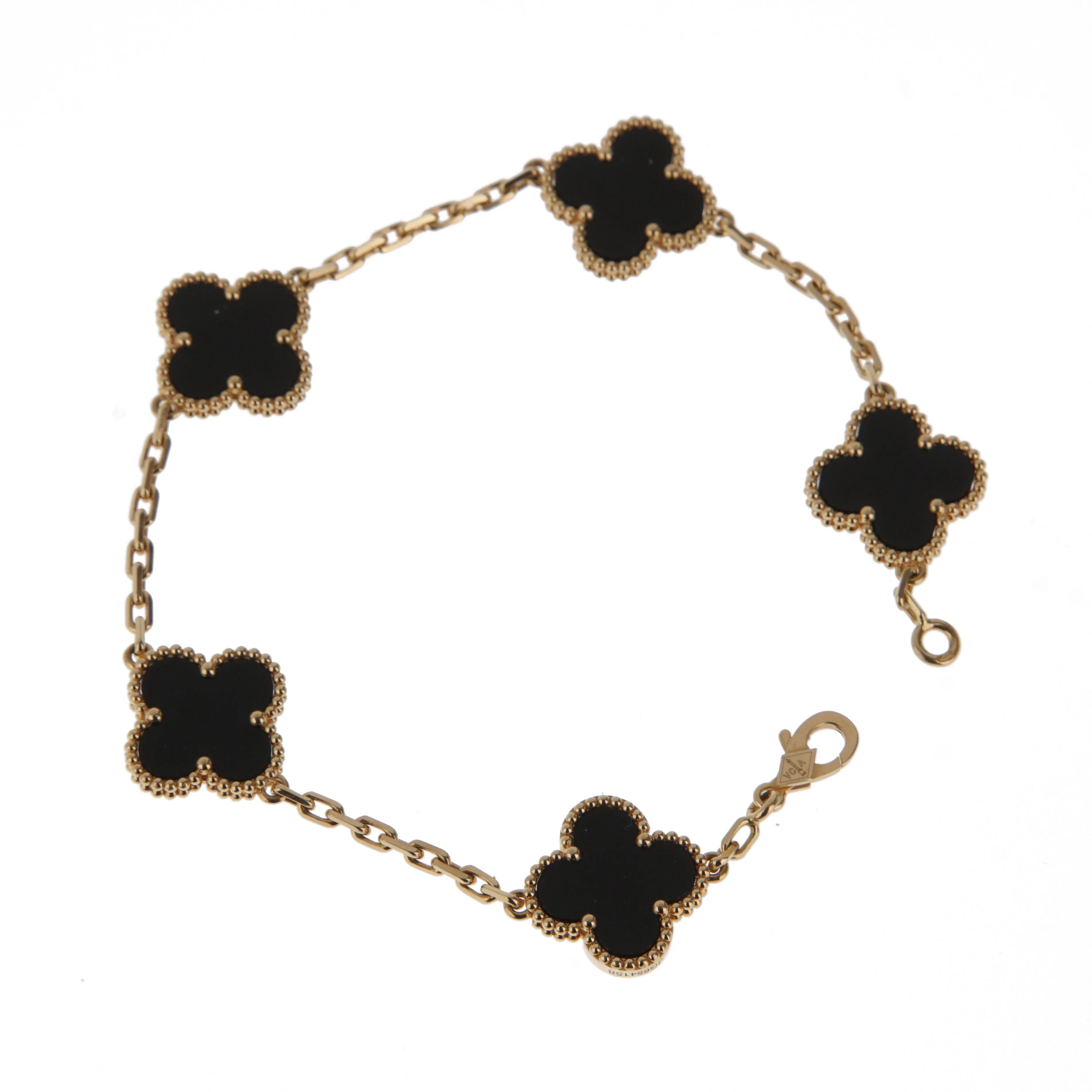 Van Cleef & Arpels Vintage Alhambra 5 Motif Onyx Bracelet in 18k Yellow Gold