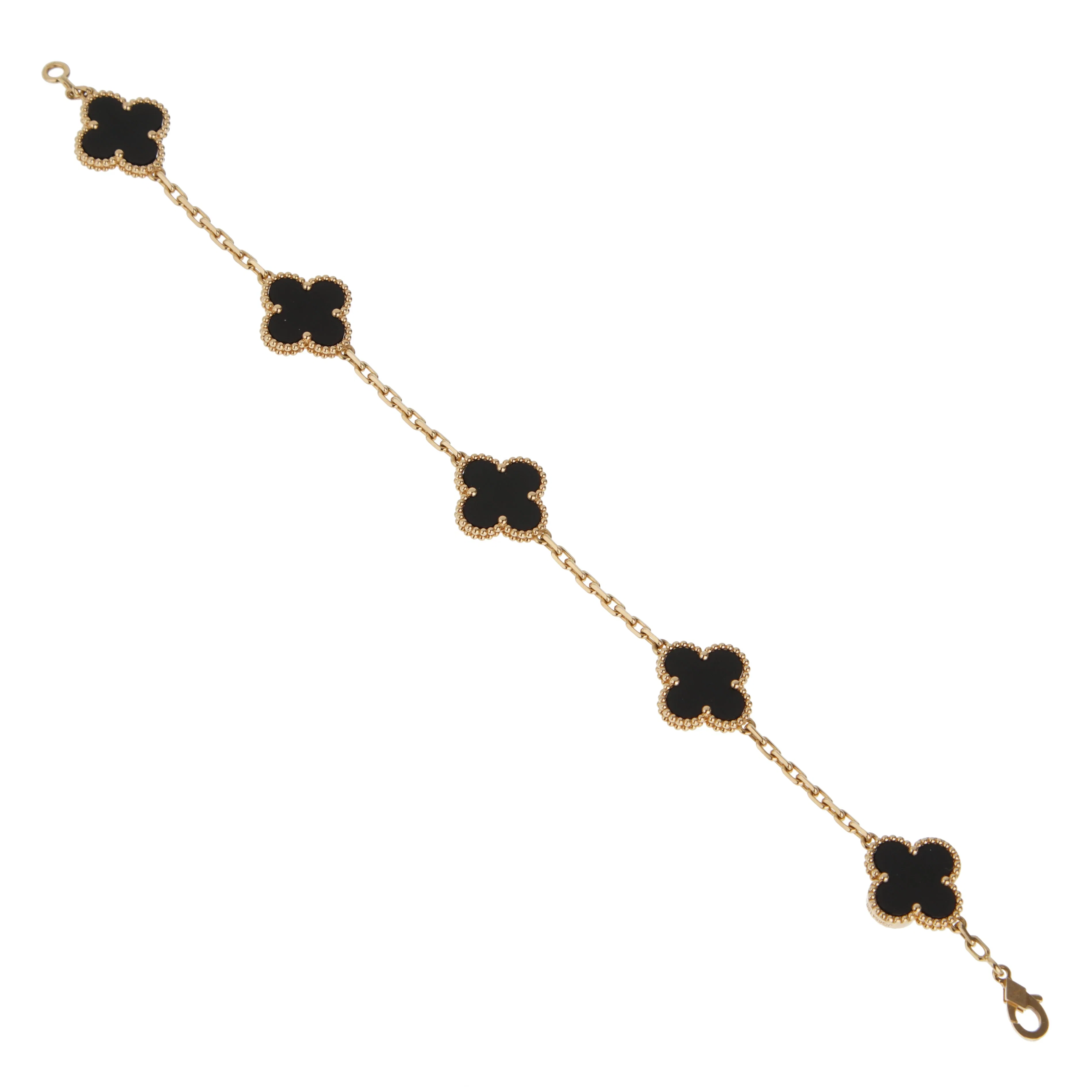 Van Cleef & Arpels Vintage Alhambra 5 Motif Onyx Bracelet in 18k Yellow Gold