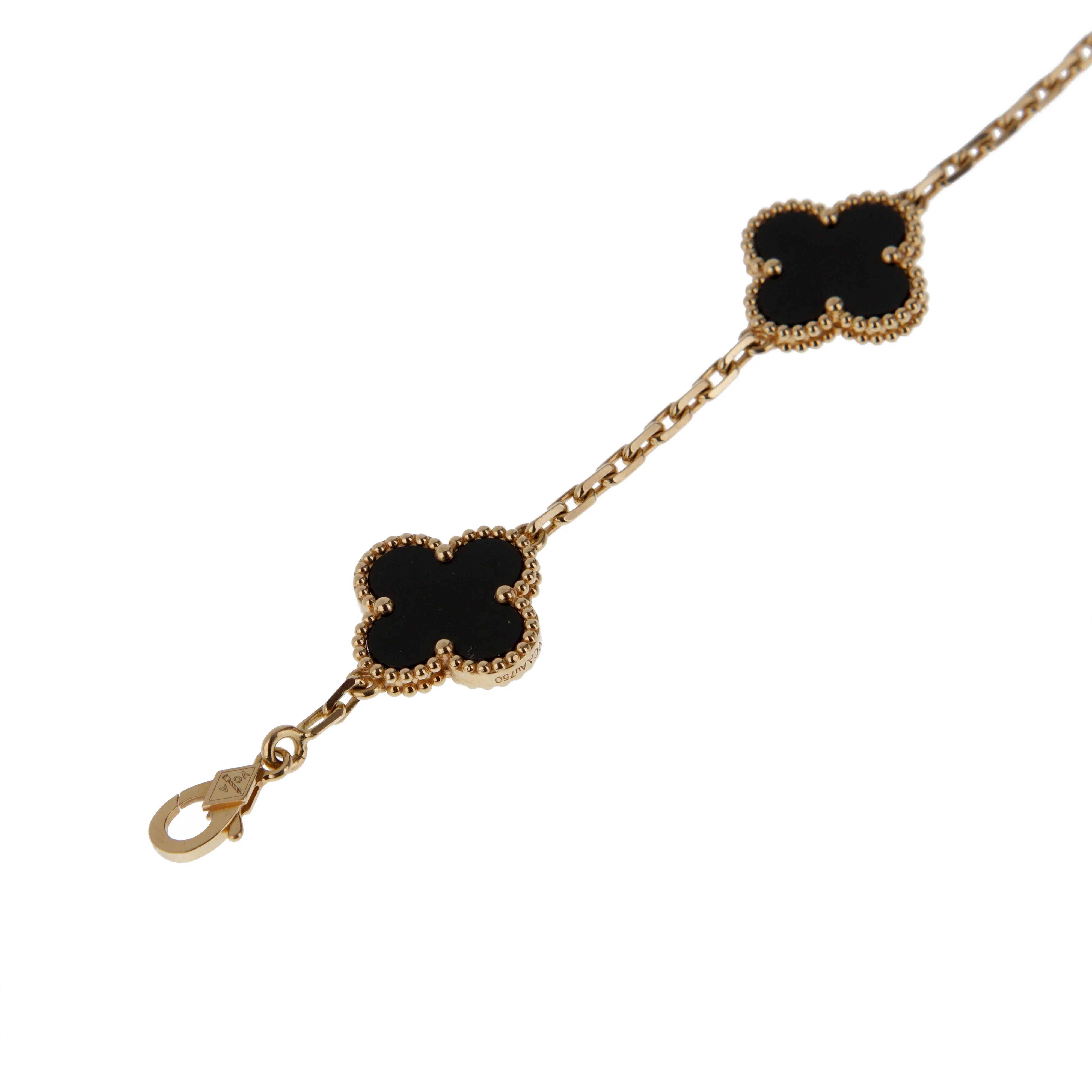 Van Cleef & Arpels Vintage Alhambra 5 Motif Onyx Bracelet in 18k Yellow Gold
