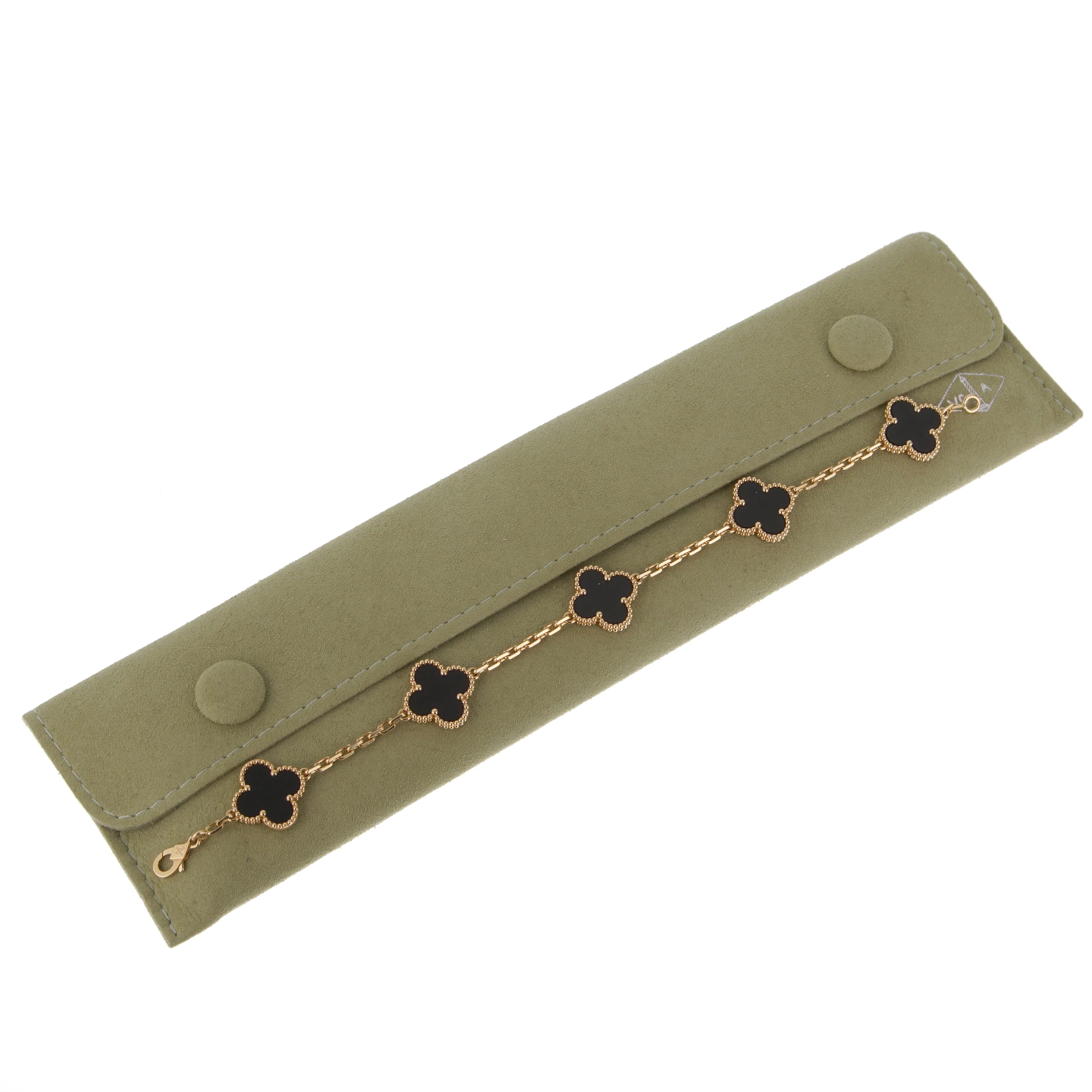 Van Cleef & Arpels Vintage Alhambra 5 Motif Onyx Bracelet in 18k Yellow Gold