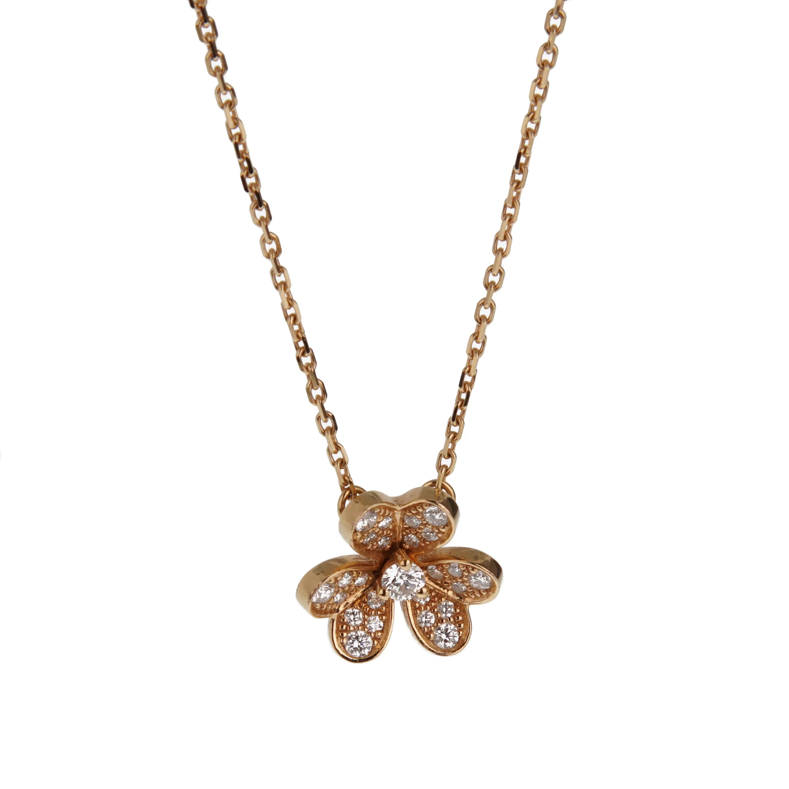 Van Cleef & Arpels Frivole Diamond Pendant Necklace in 18k Yellow Gold, Mini Model