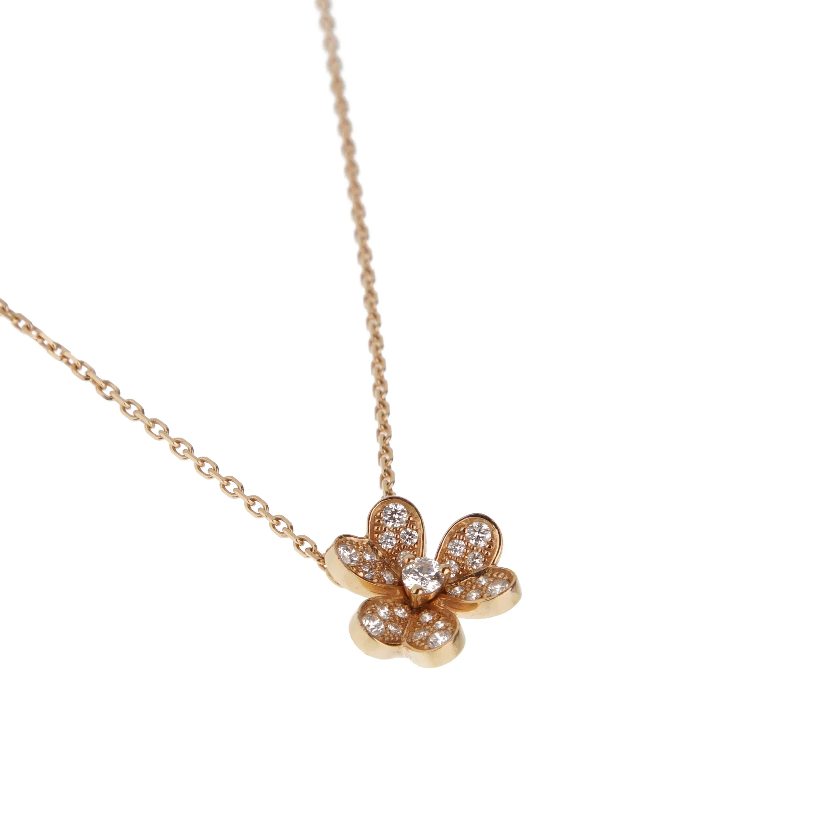 Van Cleef & Arpels Frivole Diamond Pendant Necklace in 18k Yellow Gold, Mini Model