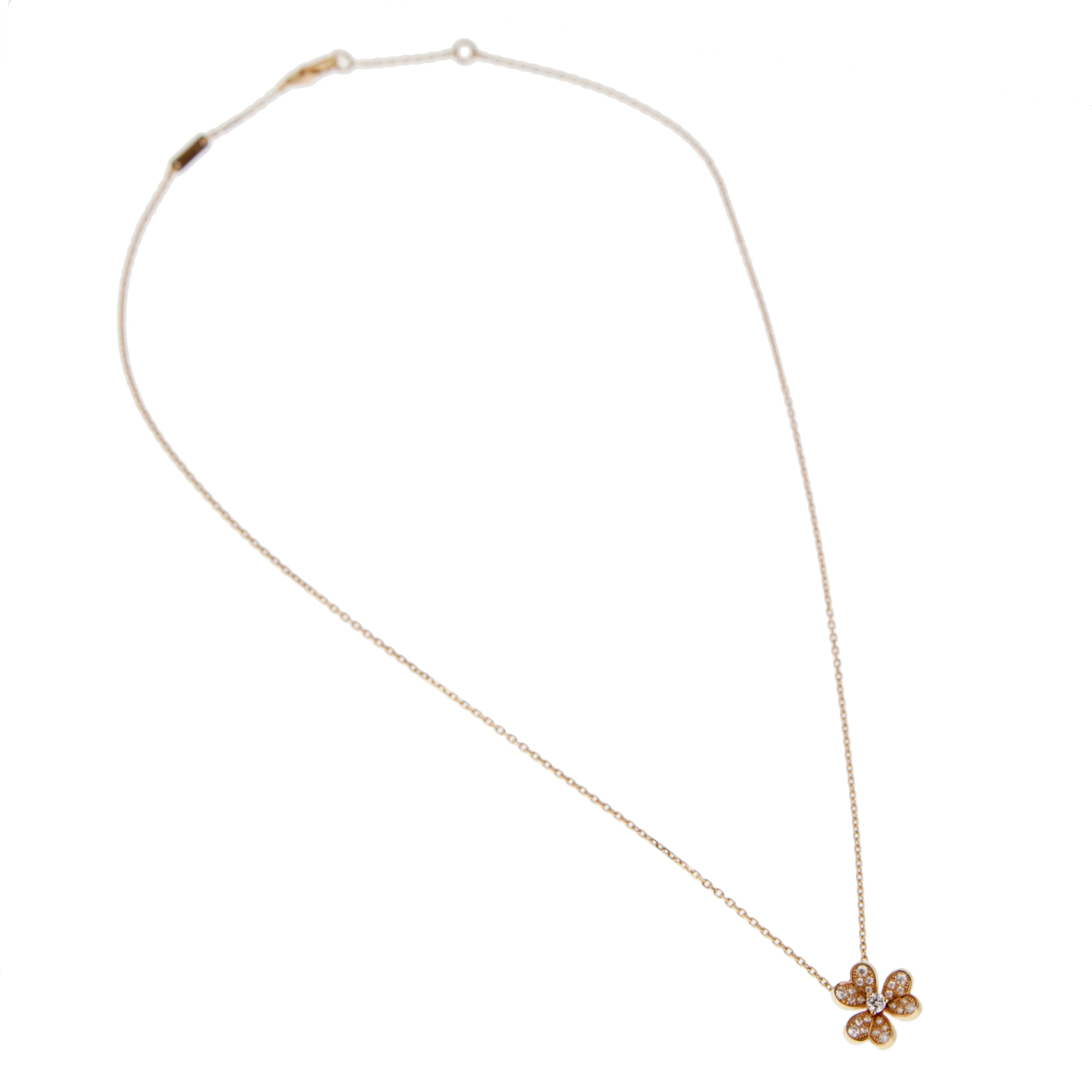 Van Cleef & Arpels Frivole Diamond Pendant Necklace in 18k Yellow Gold, Mini Model