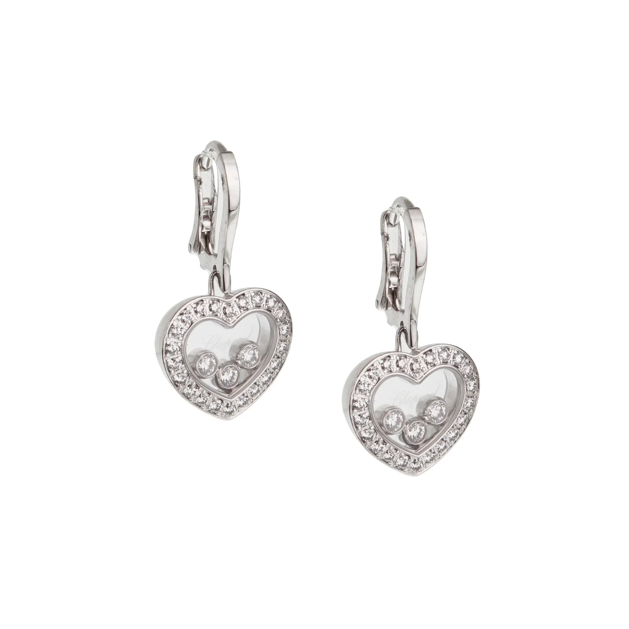 Chopard Happy Diamonds Icons Heart Drop Earrings in 18k White Gold, 0.70ctw