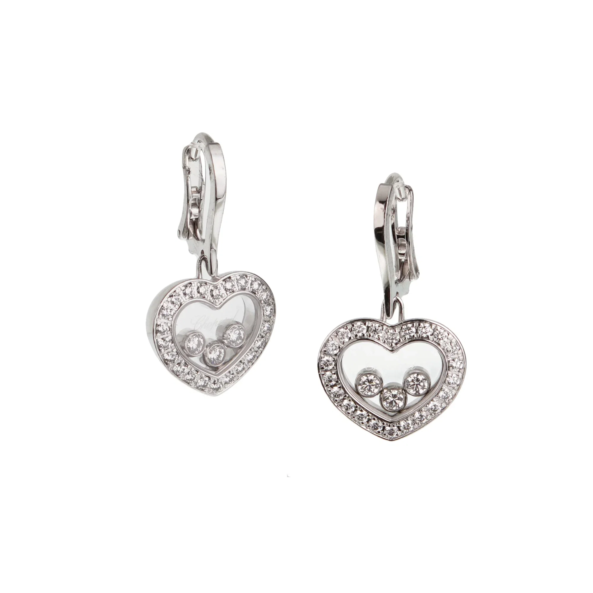 Chopard Happy Diamonds Icons Heart Drop Earrings in 18k White Gold, 0.70ctw