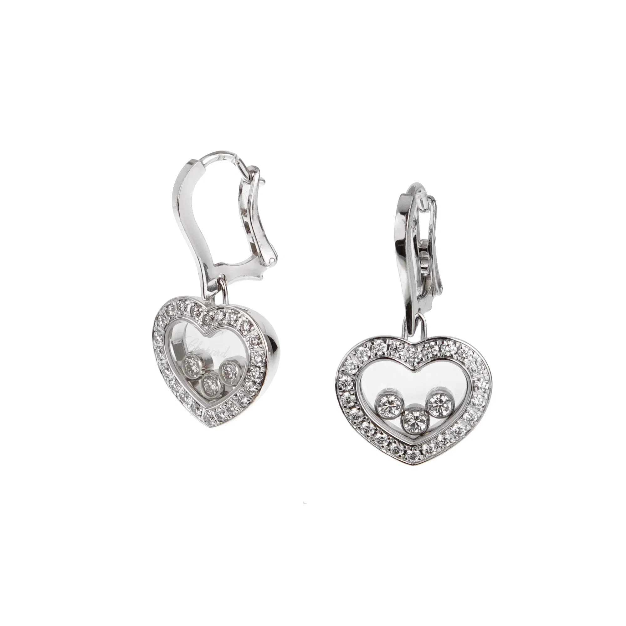 Chopard Happy Diamonds Icons Heart Drop Earrings in 18k White Gold, 0.70ctw